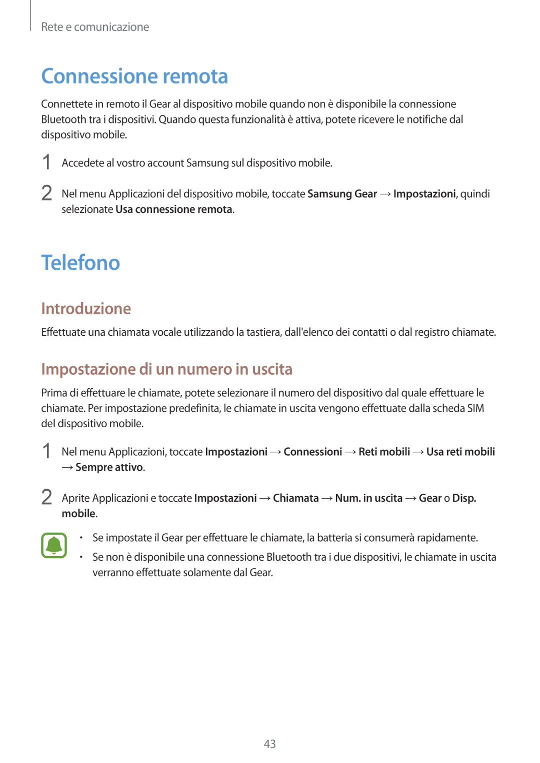 Samsung SM-R7500ZWATUR, SM-R7500ZKADBT Connessione remota, Telefono, Introduzione, Impostazione di un numero in uscita 