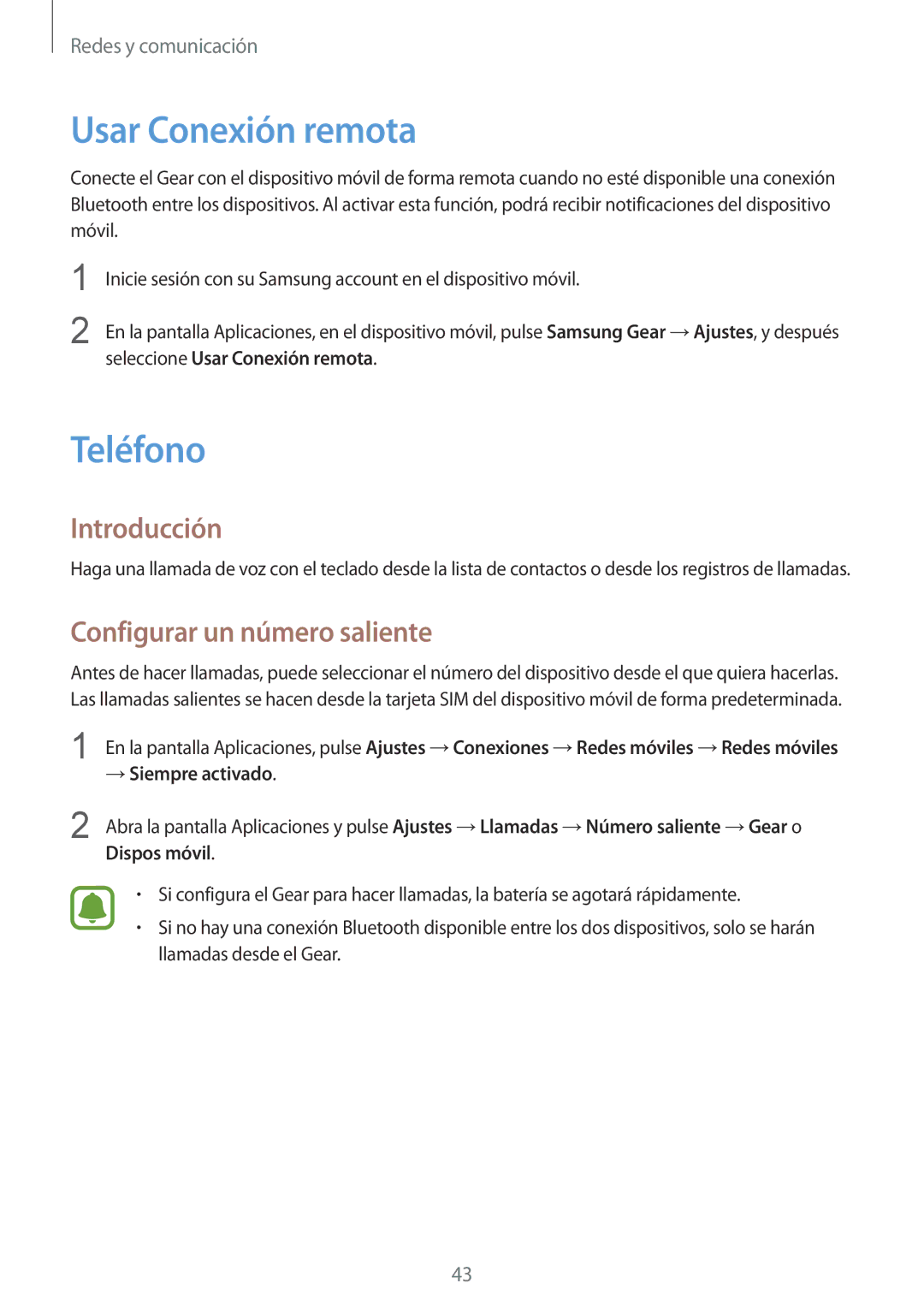 Samsung SM-R7500ZKCPHE, SM-R7500ZKADBT manual Usar Conexión remota, Teléfono, Introducción, Configurar un número saliente 