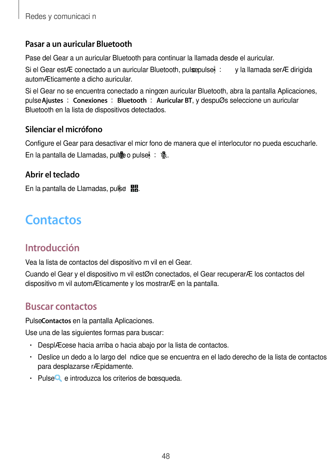 Samsung SM-R7500ZKSPHE, SM-R7500ZKADBT Contactos, Buscar contactos, Pasar a un auricular Bluetooth, Silenciar el micrófono 