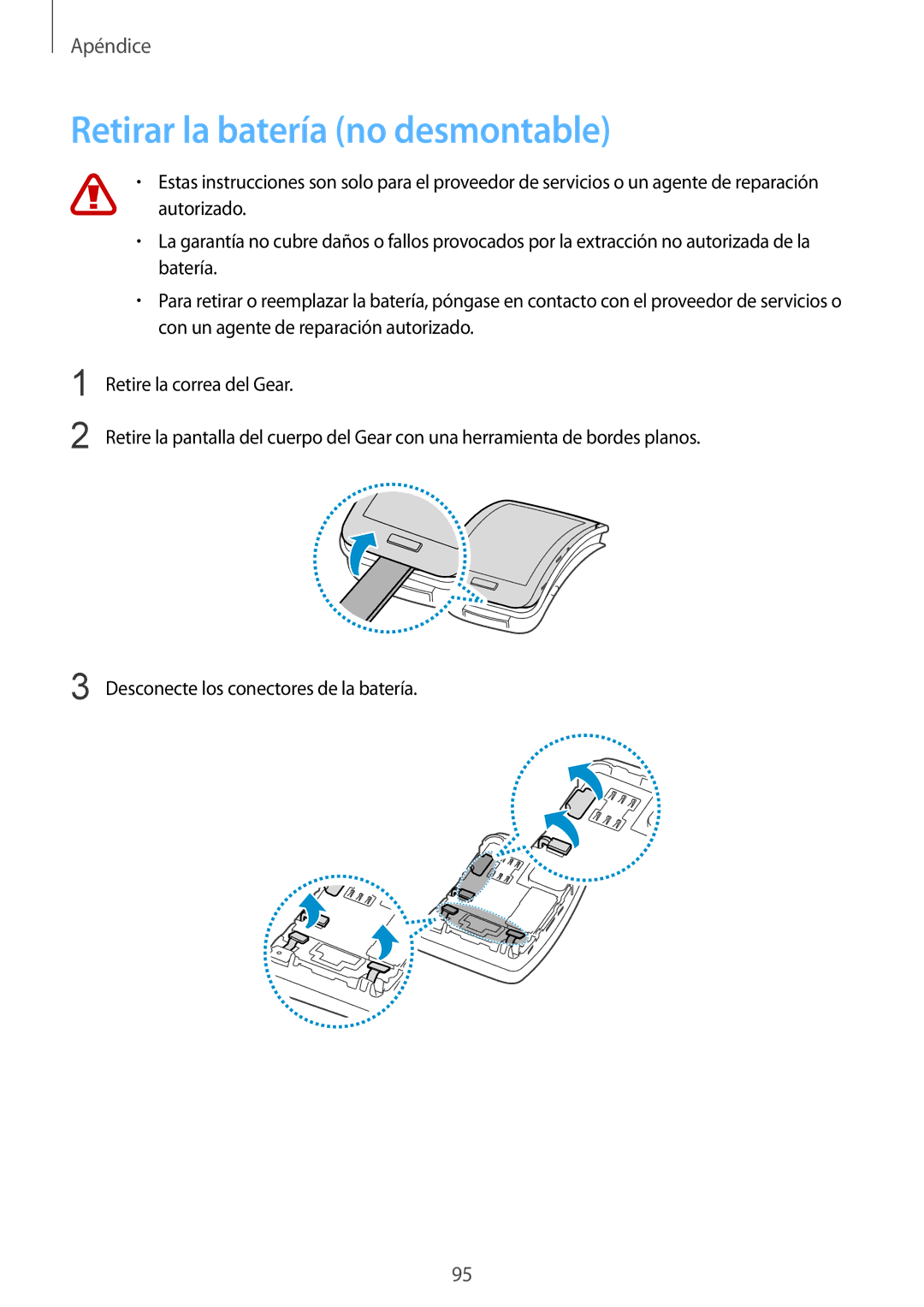 Samsung SM-R7500ZWAATO, SM-R7500ZKADBT, SM-R7500ZWAXEO, SM-R7500ZKAXEO, SM-R7500ZWAPHE manual Retirar la batería no desmontable 