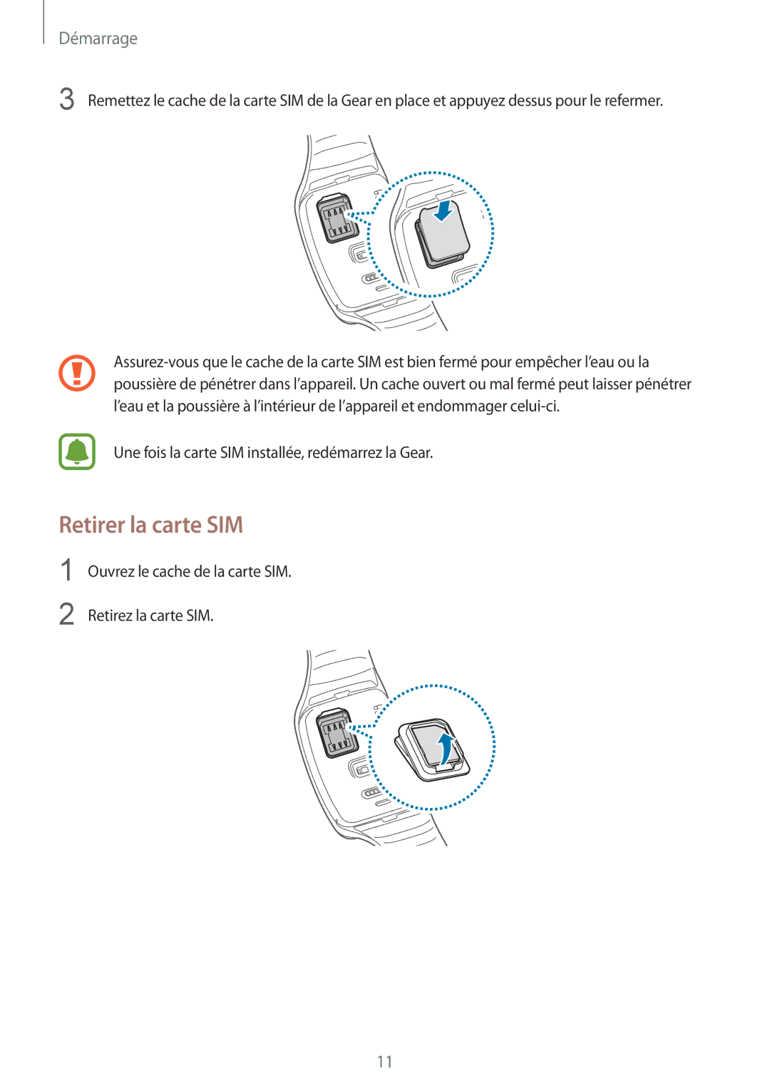 Samsung SM-R7500ZWAXEF, SM-R7500ZKAXEF manual Retirer la carte SIM 