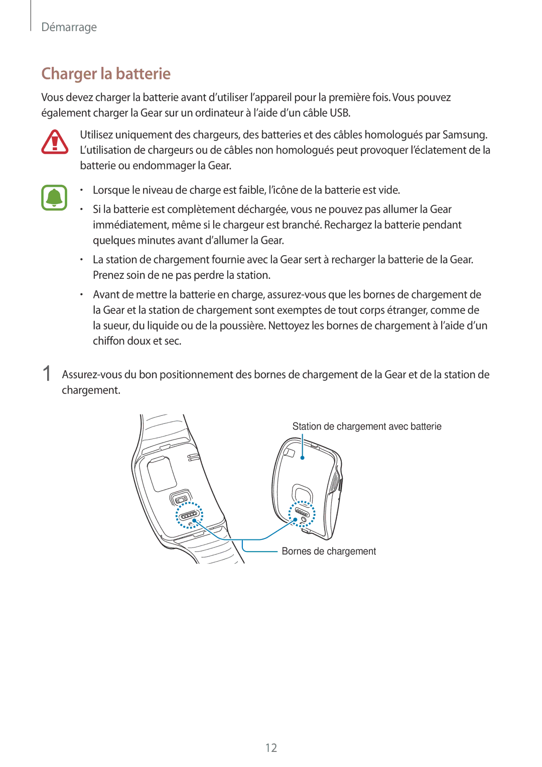 Samsung SM-R7500ZKAXEF, SM-R7500ZWAXEF manual Charger la batterie 