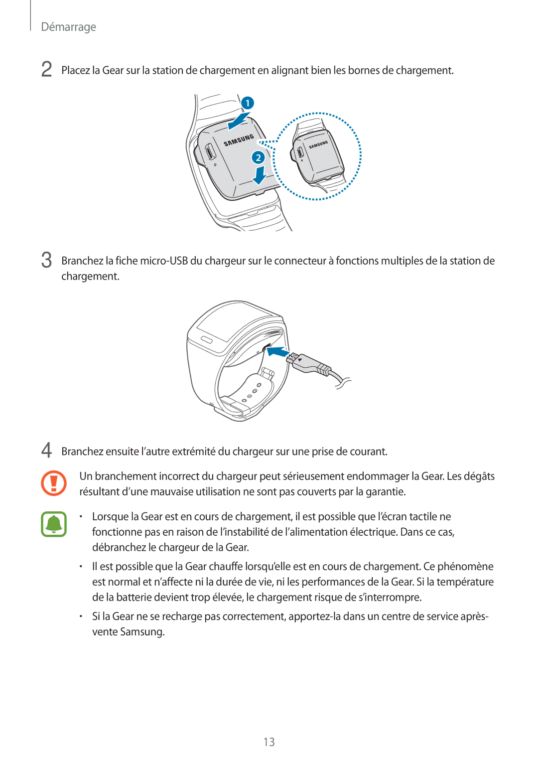 Samsung SM-R7500ZWAXEF, SM-R7500ZKAXEF manual Démarrage 