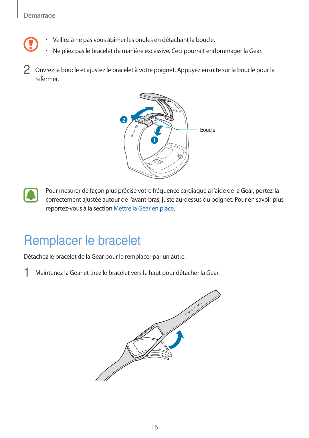 Samsung SM-R7500ZKAXEF, SM-R7500ZWAXEF manual Remplacer le bracelet 