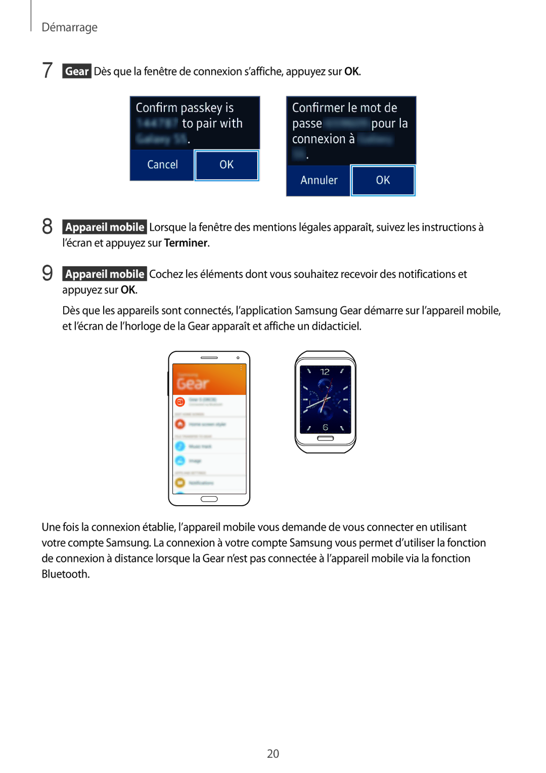 Samsung SM-R7500ZKAXEF, SM-R7500ZWAXEF manual Démarrage 