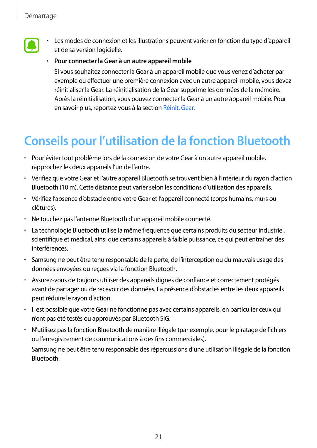 Samsung SM-R7500ZWAXEF, SM-R7500ZKAXEF manual Conseils pour l’utilisation de la fonction Bluetooth 