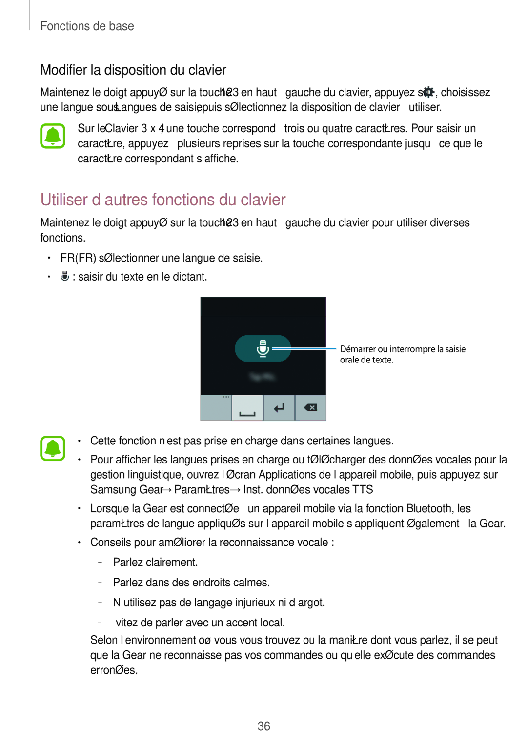 Samsung SM-R7500ZKAXEF, SM-R7500ZWAXEF manual Utiliser d’autres fonctions du clavier, Modifier la disposition du clavier 