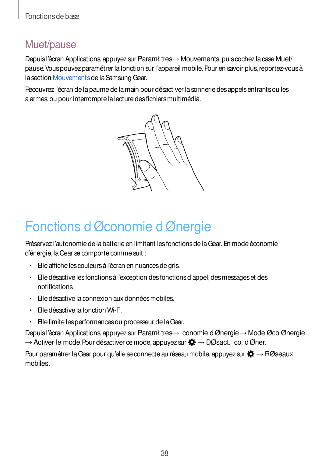 Samsung SM-R7500ZKAXEF, SM-R7500ZWAXEF manual Fonctions d’économie d’énergie, Muet/pause 