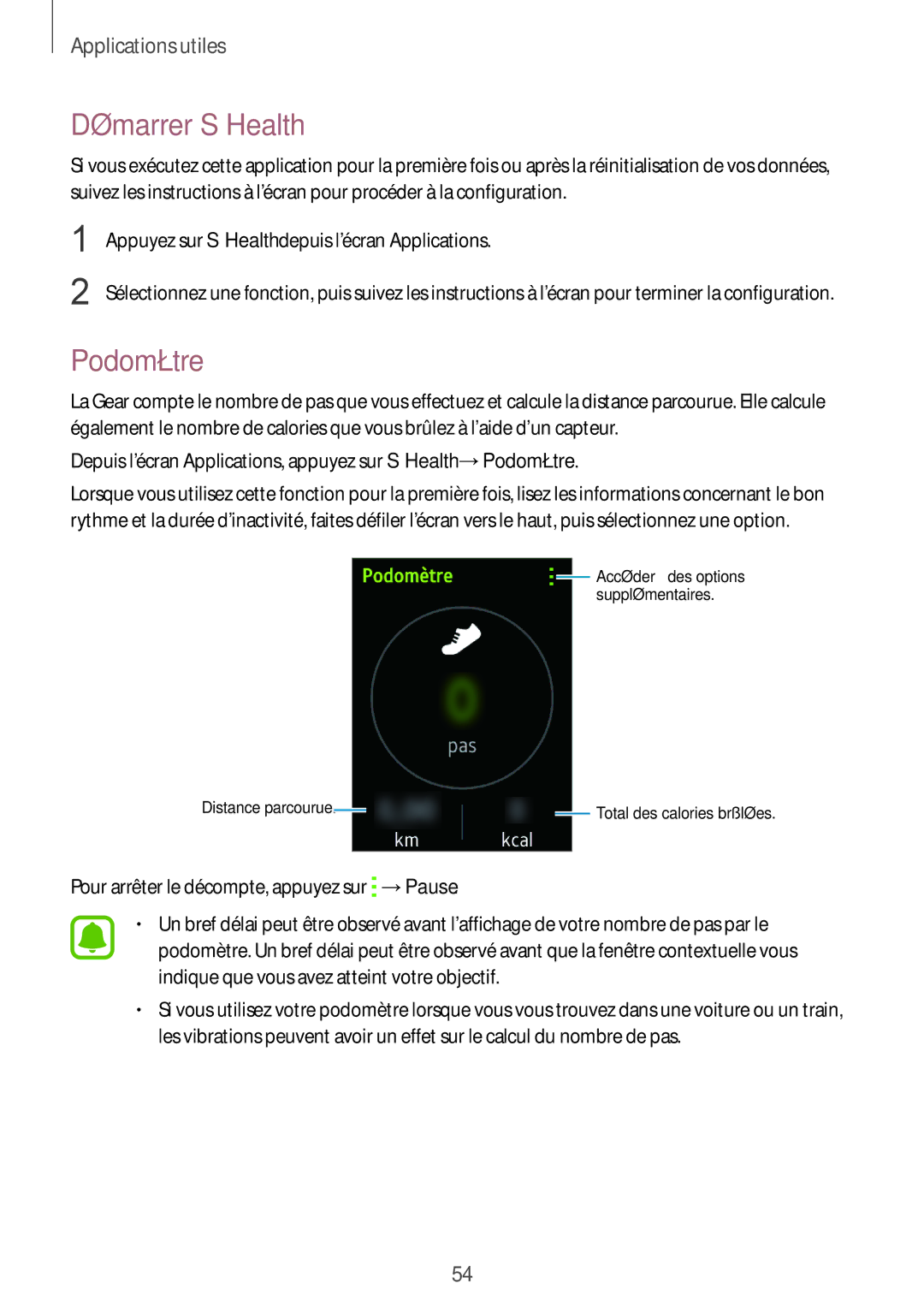 Samsung SM-R7500ZKAXEF, SM-R7500ZWAXEF manual Démarrer S Health, Podomètre 