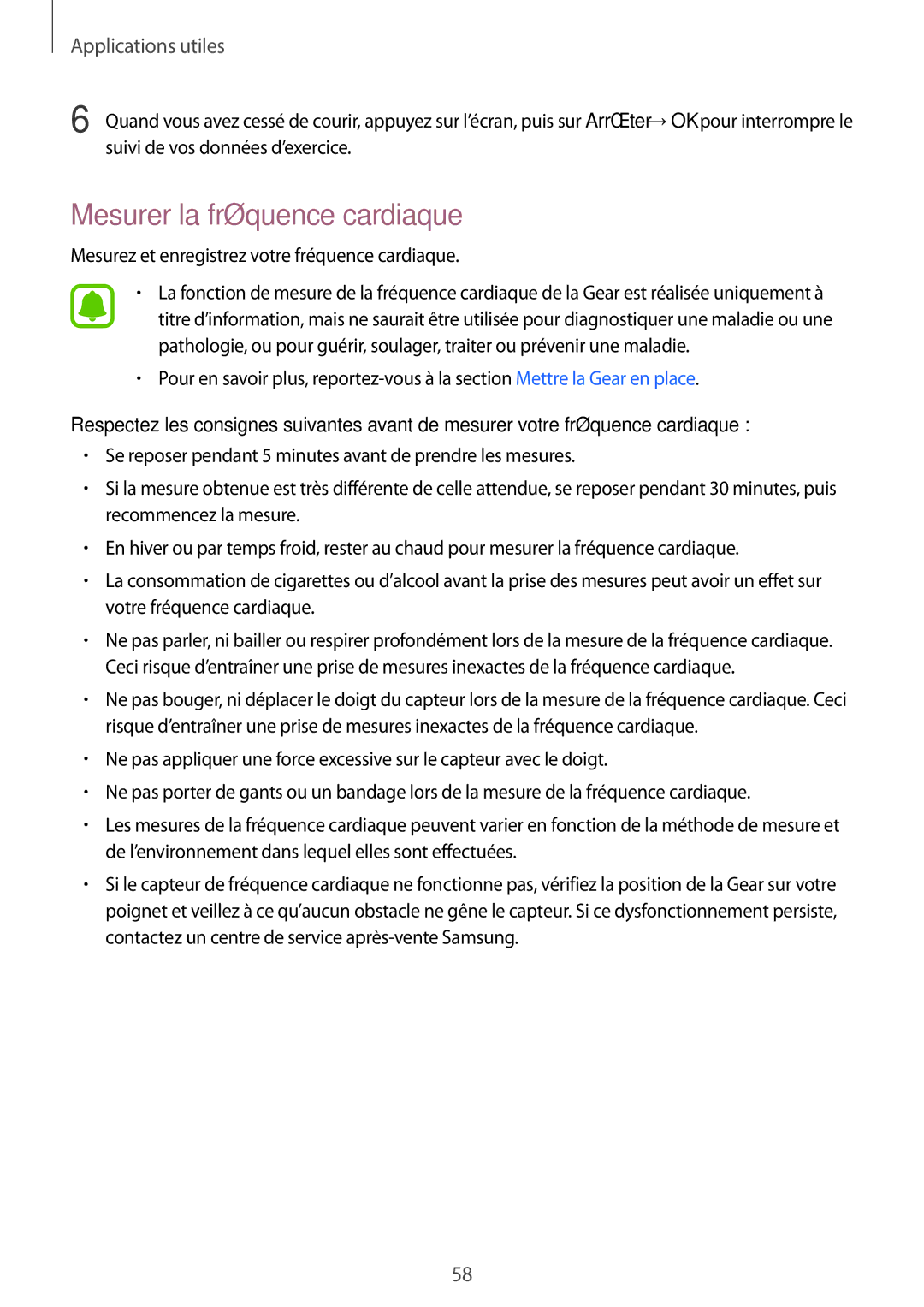 Samsung SM-R7500ZKAXEF, SM-R7500ZWAXEF Mesurer la fréquence cardiaque, Mesurez et enregistrez votre fréquence cardiaque 