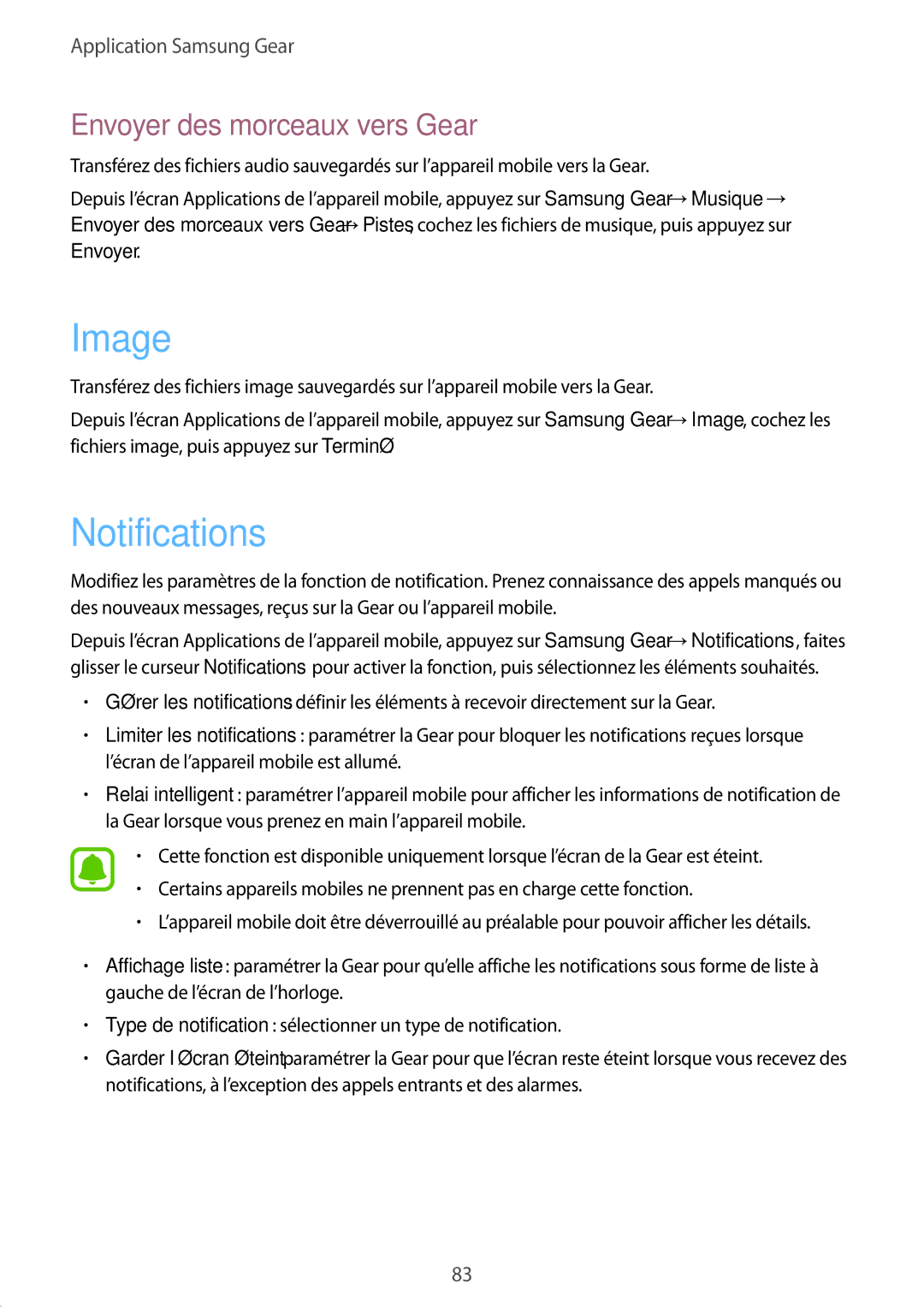 Samsung SM-R7500ZWAXEF, SM-R7500ZKAXEF manual Image, Envoyer des morceaux vers Gear 