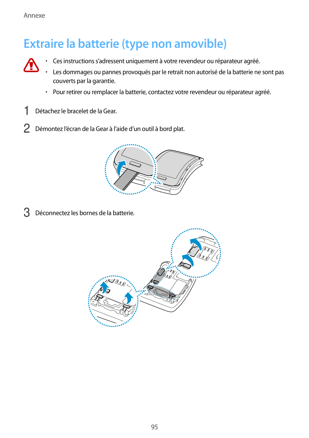 Samsung SM-R7500ZWAXEF, SM-R7500ZKAXEF manual Extraire la batterie type non amovible 