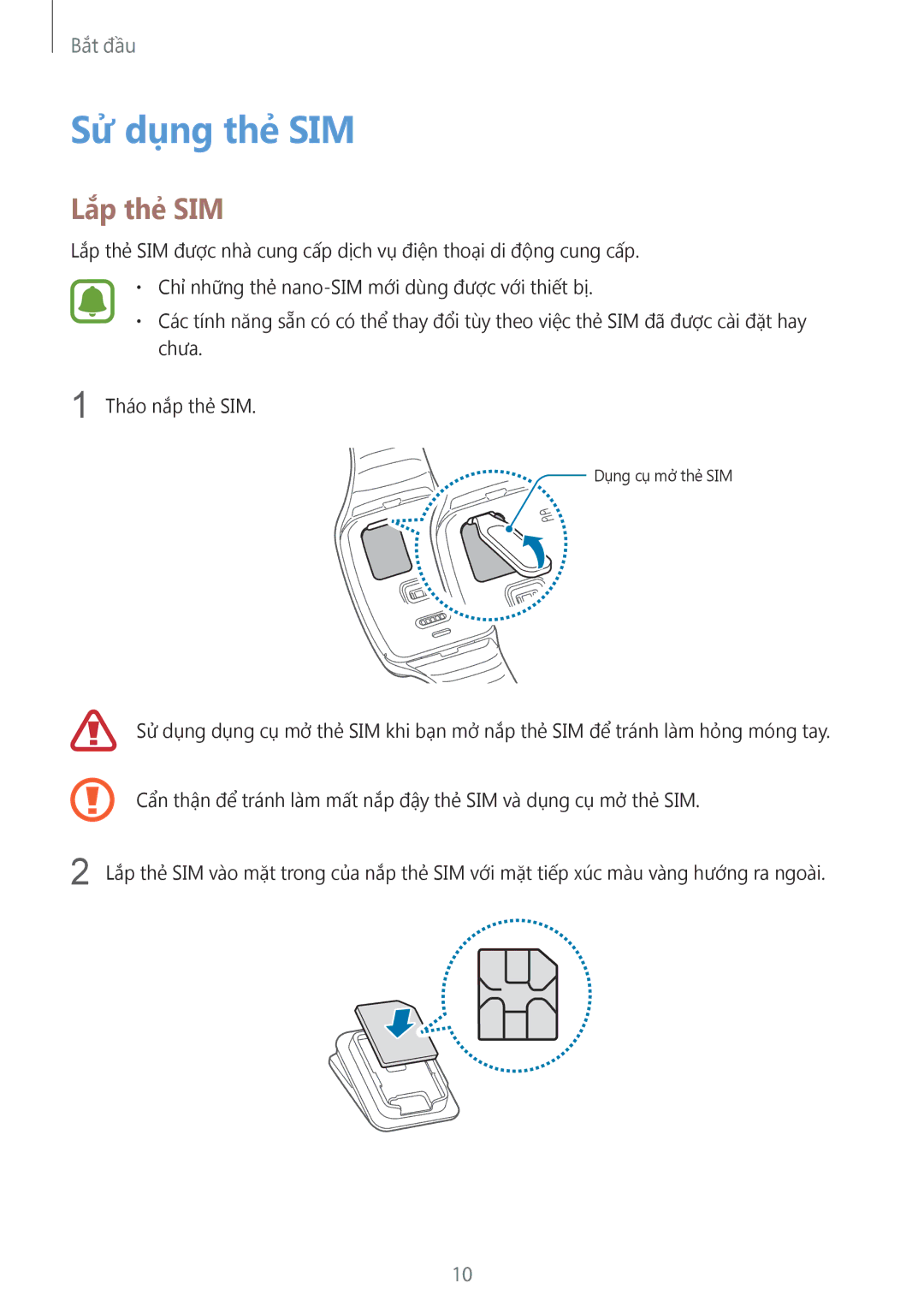 Samsung SM-R7500ZKAXXV, SM-R7500ZWAXXV manual Sử dụng thẻ SIM, Lắp thẻ SIM 