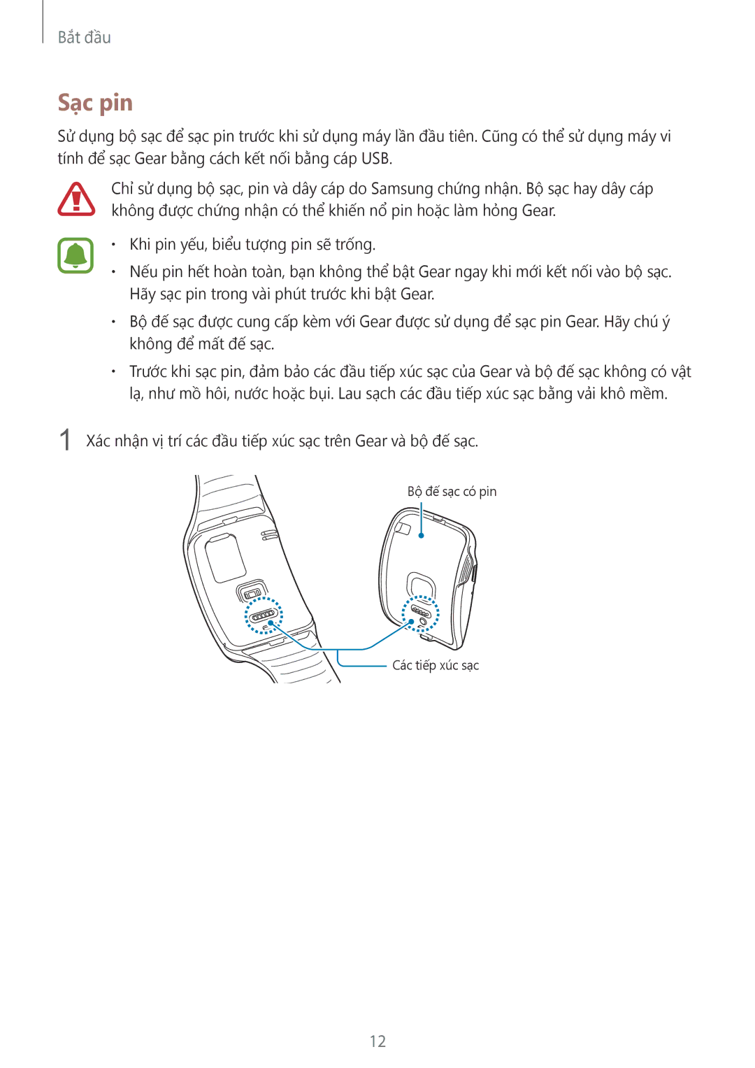 Samsung SM-R7500ZKAXXV, SM-R7500ZWAXXV manual Sạc pin 