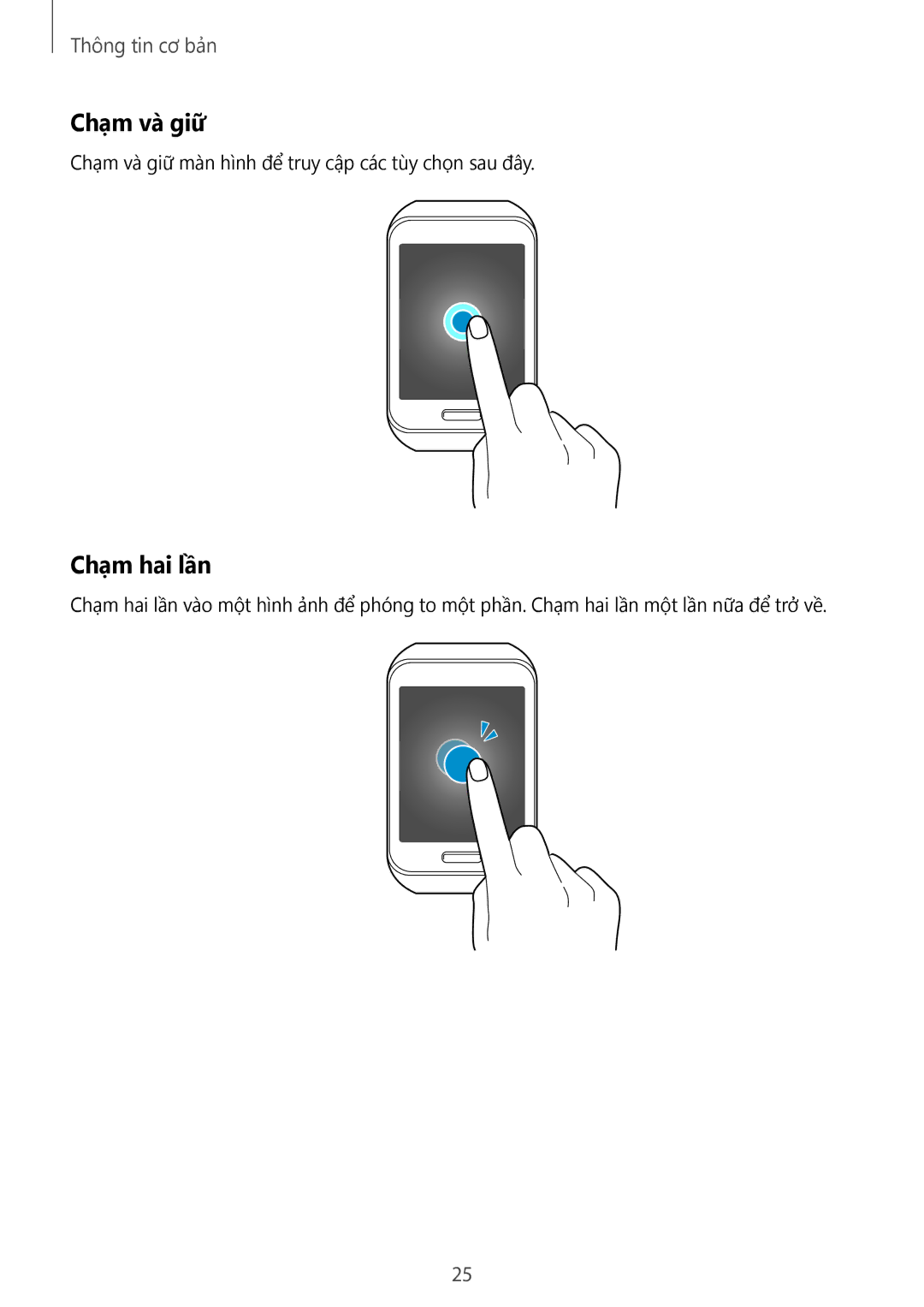 Samsung SM-R7500ZWAXXV, SM-R7500ZKAXXV manual Chạm và giữ, Chạm hai lần 