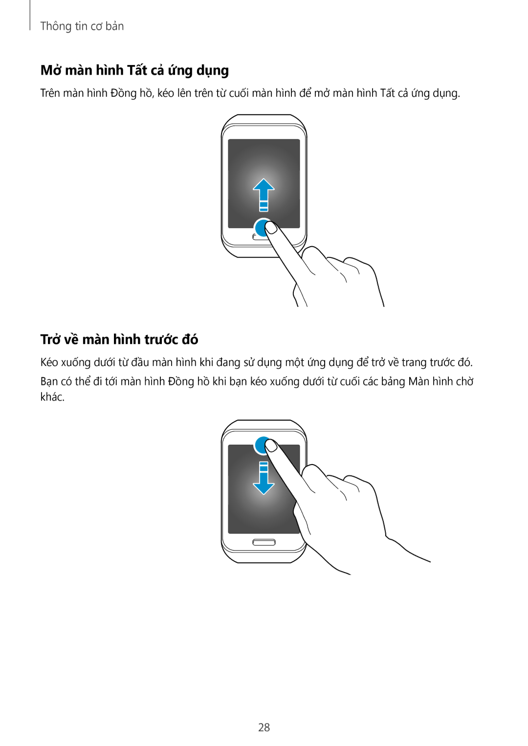 Samsung SM-R7500ZKAXXV, SM-R7500ZWAXXV manual Mở màn hình Tất cả ứng dụng, Trở về màn hình trước đó 