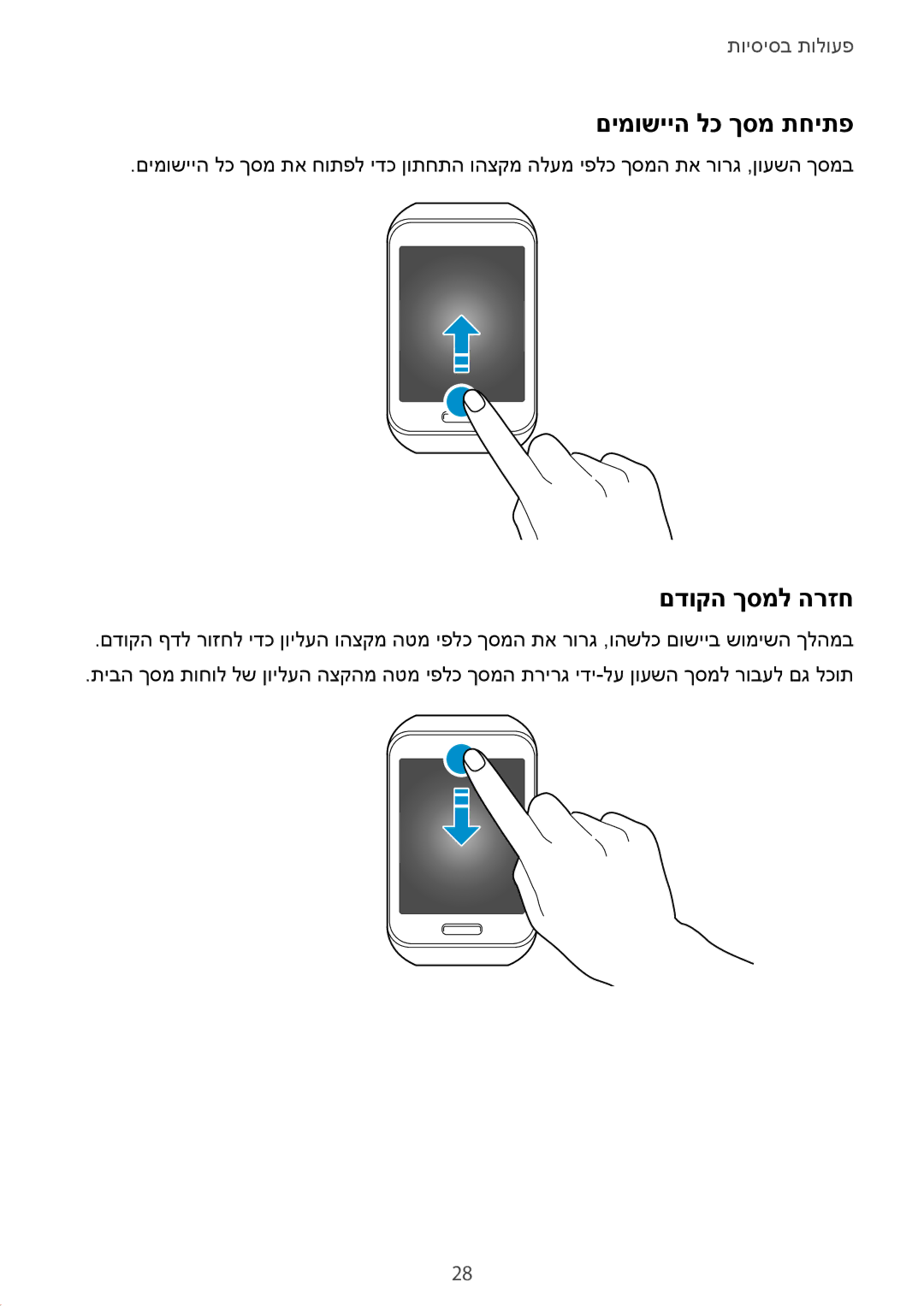 Samsung SM-R7500ZWAILO, SM-R7500ZKAILO manual םימושייה לכ ךסמ תחיתפ, םדוקה ךסמל הרזח 