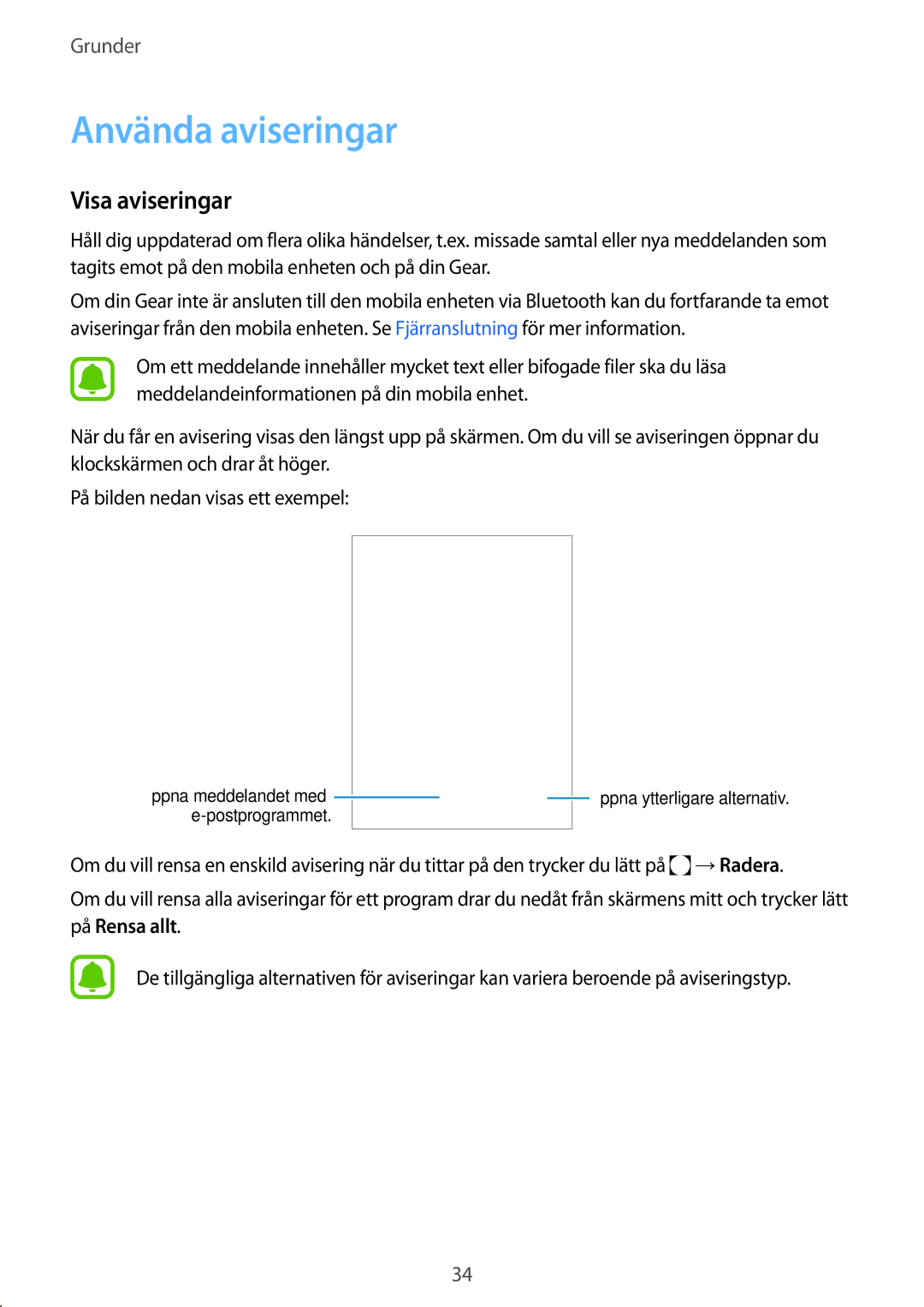 Samsung SM-R7500ZKANEE, SM-R7500ZWANEE, SM-R7500ZWBNEE, SM-R7500ZKBNEE manual Använda aviseringar, Visa aviseringar 