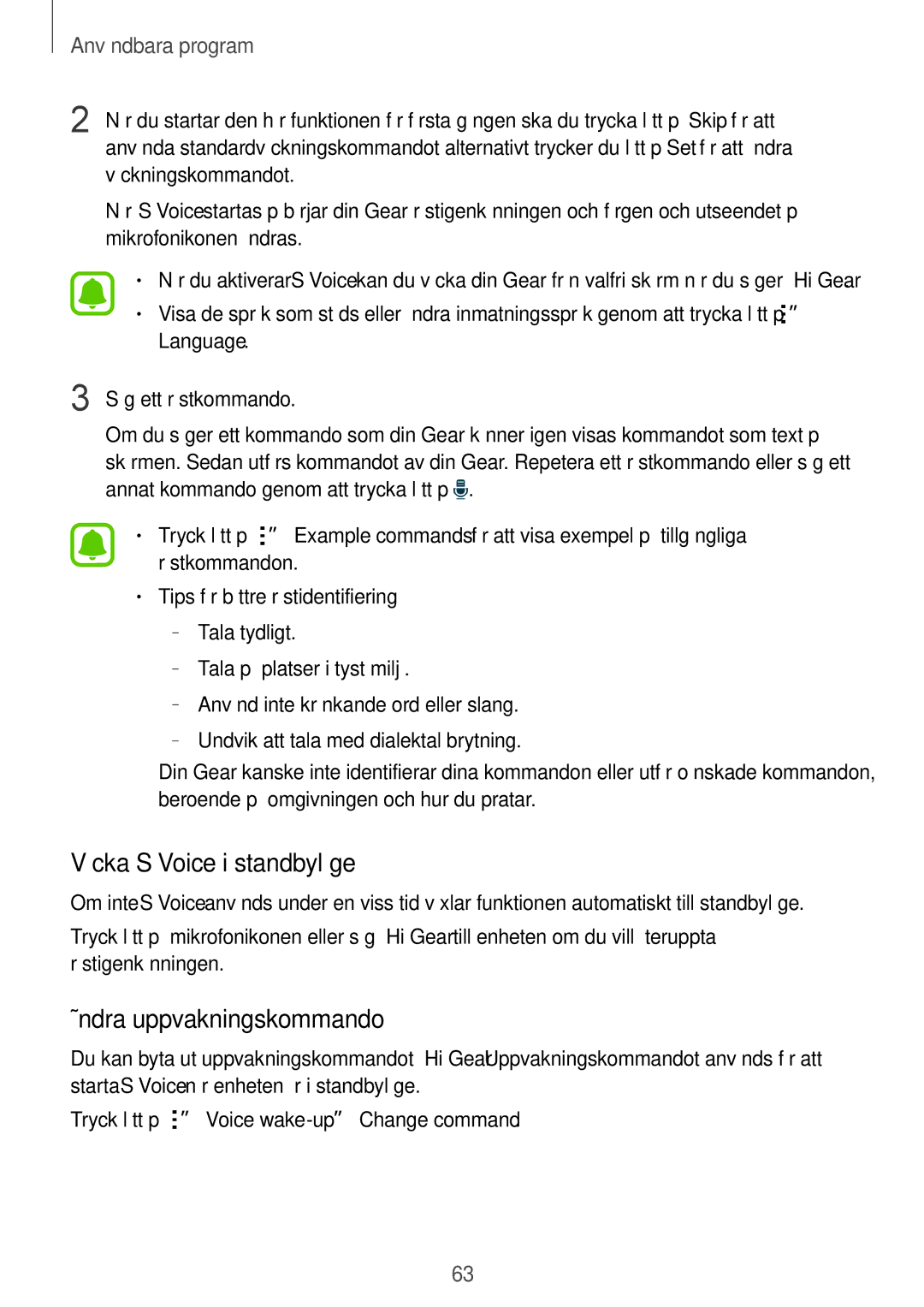 Samsung SM-R7500ZKBNEE, SM-R7500ZWANEE, SM-R7500ZWBNEE manual Väcka S Voice i standbyläge, Ändra uppvakningskommando 