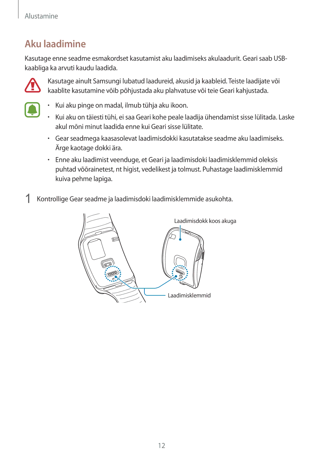 Samsung SM-R7500ZWASEB, SM-R7500ZKASEB manual Aku laadimine 