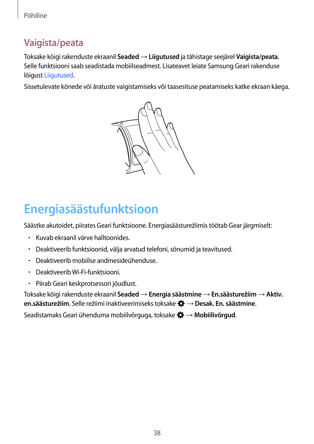 Samsung SM-R7500ZWASEB, SM-R7500ZKASEB manual Energiasäästufunktsioon, Vaigista/peata 