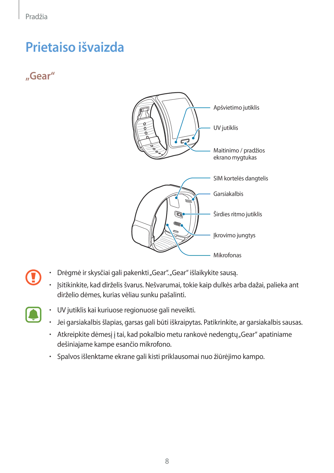 Samsung SM-R7500ZWASEB, SM-R7500ZKASEB manual Prietaiso išvaizda, „Gear 