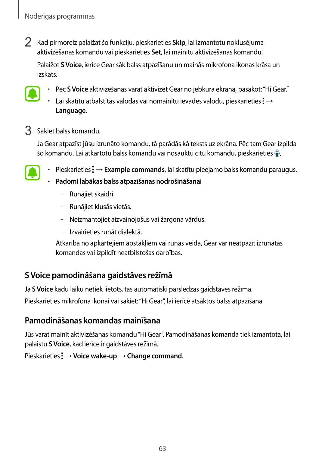 Samsung SM-R7500ZKASEB, SM-R7500ZWASEB manual Voice pamodināšana gaidstāves režīmā, Pamodināšanas komandas mainīšana 