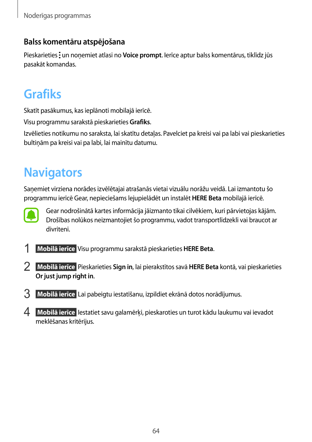 Samsung SM-R7500ZWASEB, SM-R7500ZKASEB manual Grafiks, Navigators, Balss komentāru atspējošana 