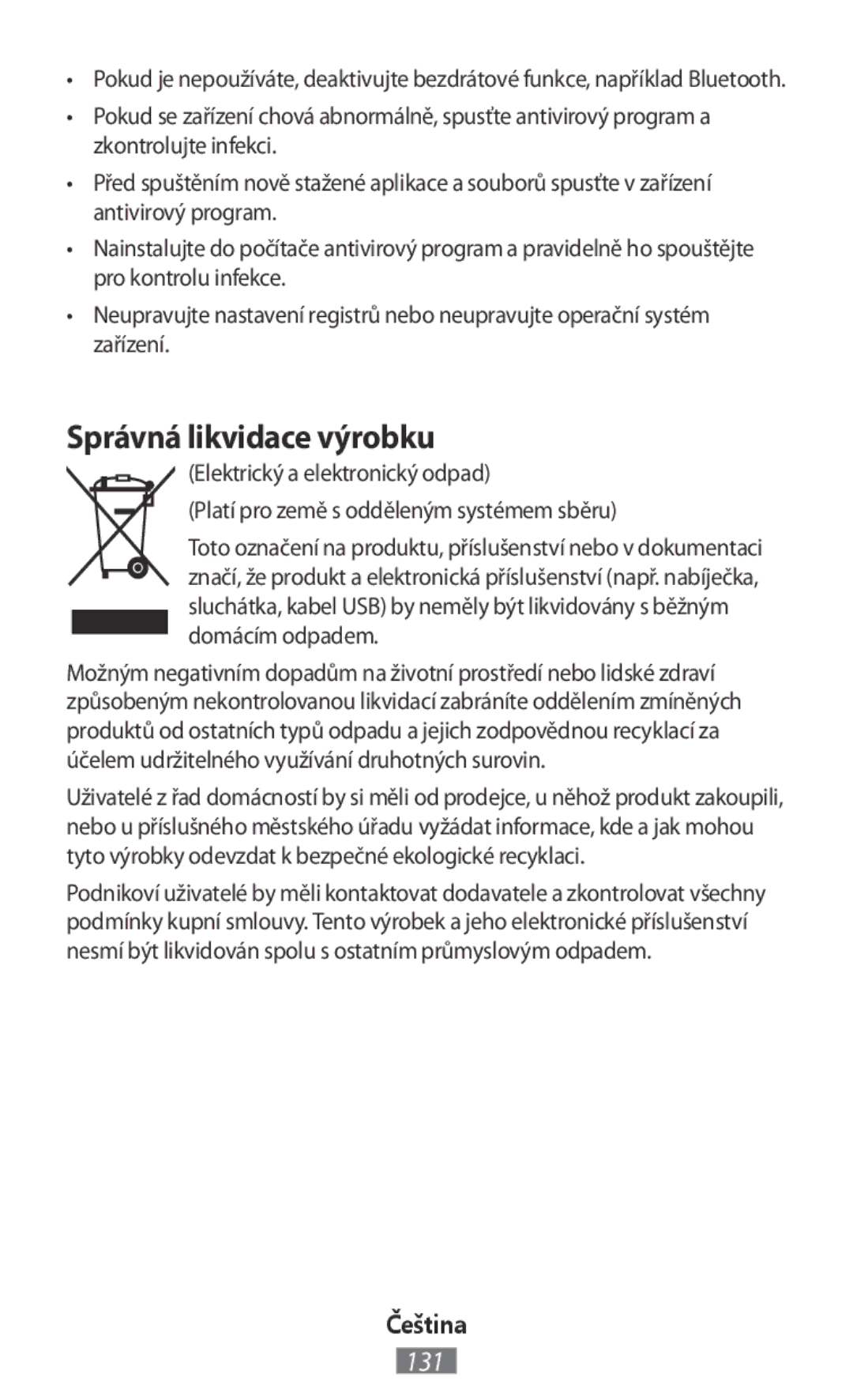 Samsung SM-R7500ZWAXSK, SM-R7500ZWASEB, SM-R7500ZKATPH, SM-R7500ZWADBT, SM-R7500ZKADBT manual Správná likvidace výrobku 