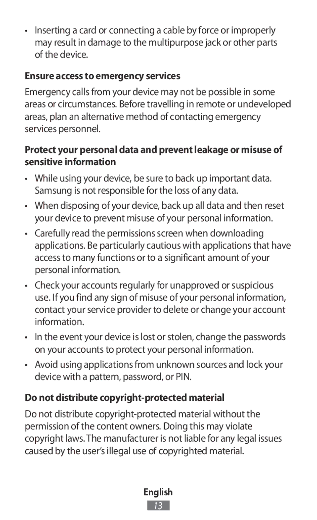 Samsung SM-R7500ZKAITV, SM-R7500ZWASEB Ensure access to emergency services, Do not distribute copyright-protected material 