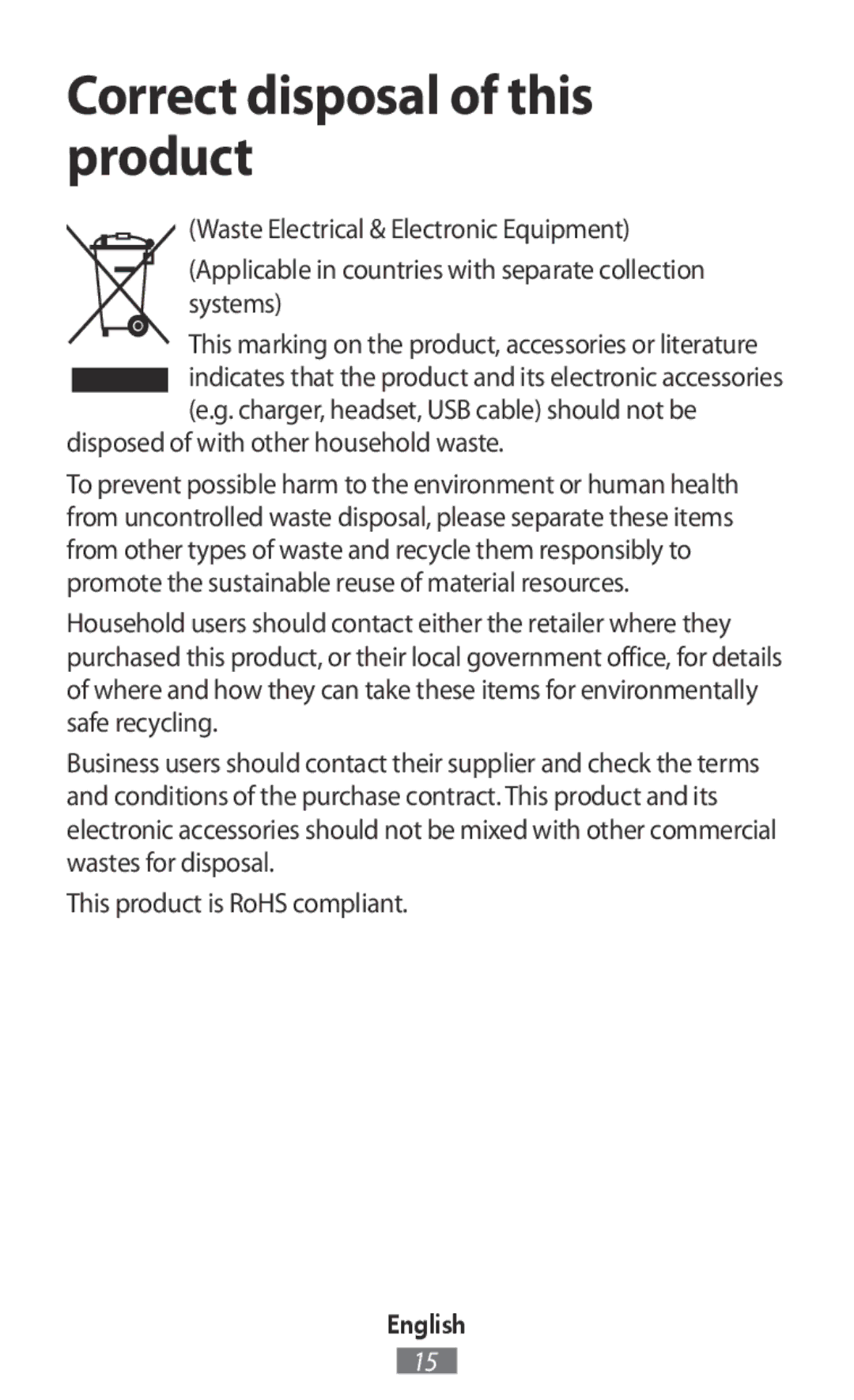 Samsung SM-R7500ZKSPHE, SM-R7500ZWASEB, SM-R7500ZKATPH, SM-R7500ZWADBT, SM-R7500ZKADBT manual Correct disposal of this product 