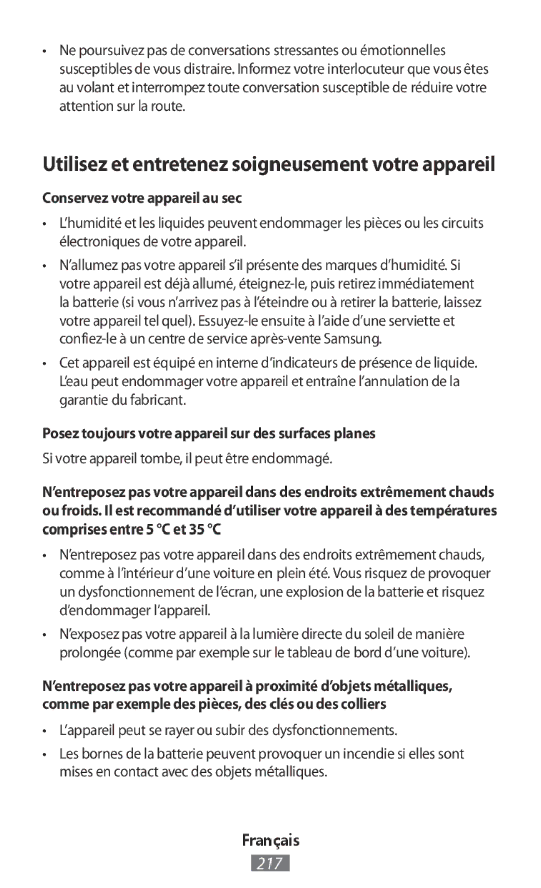 Samsung SM-R7500ZKCPHE manual Utilisez et entretenez soigneusement votre appareil, Conservez votre appareil au sec 