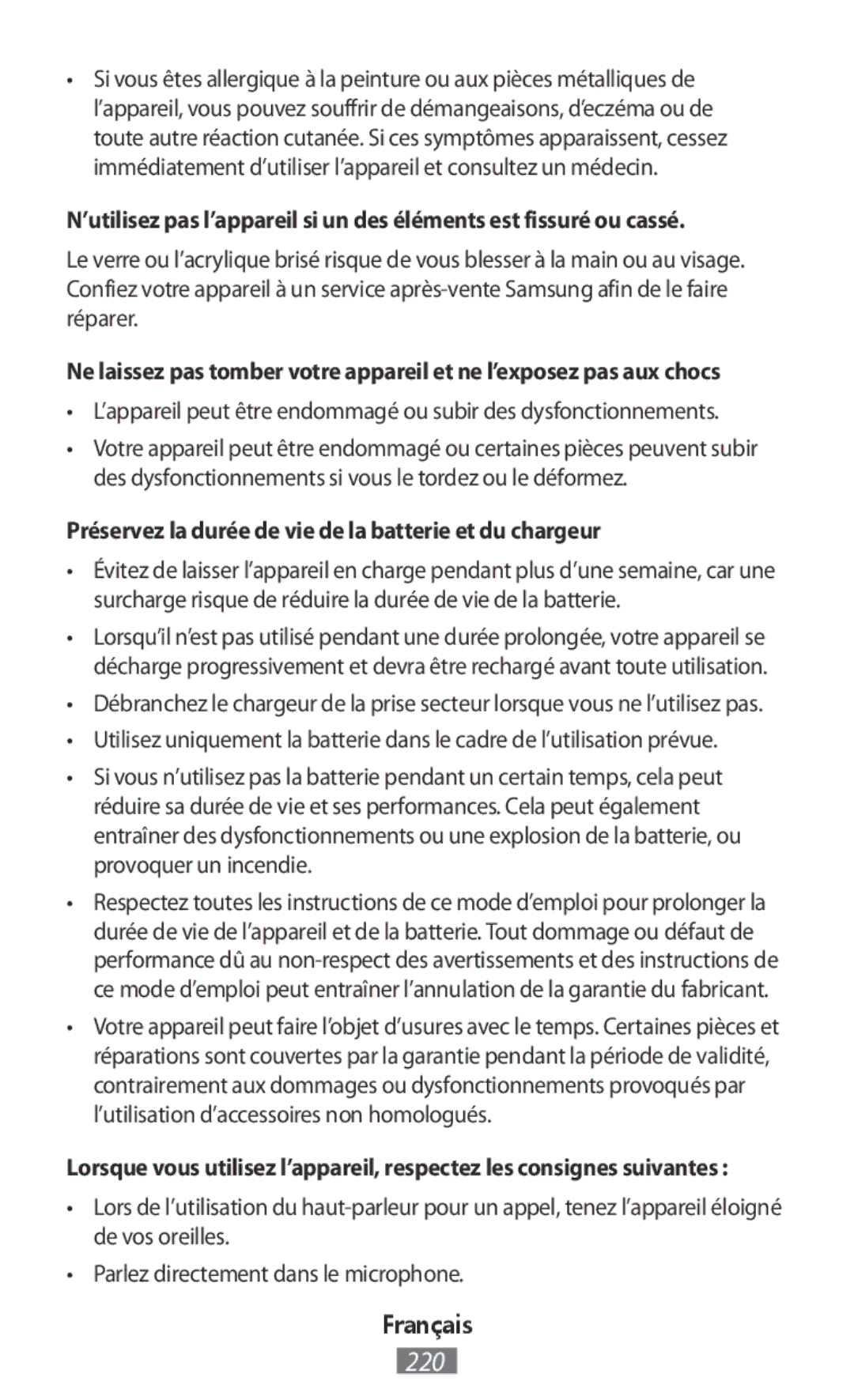 Samsung SM-R7500ZWABGL, SM-R7500ZWASEB, SM-R7500ZKATPH manual Préservez la durée de vie de la batterie et du chargeur 