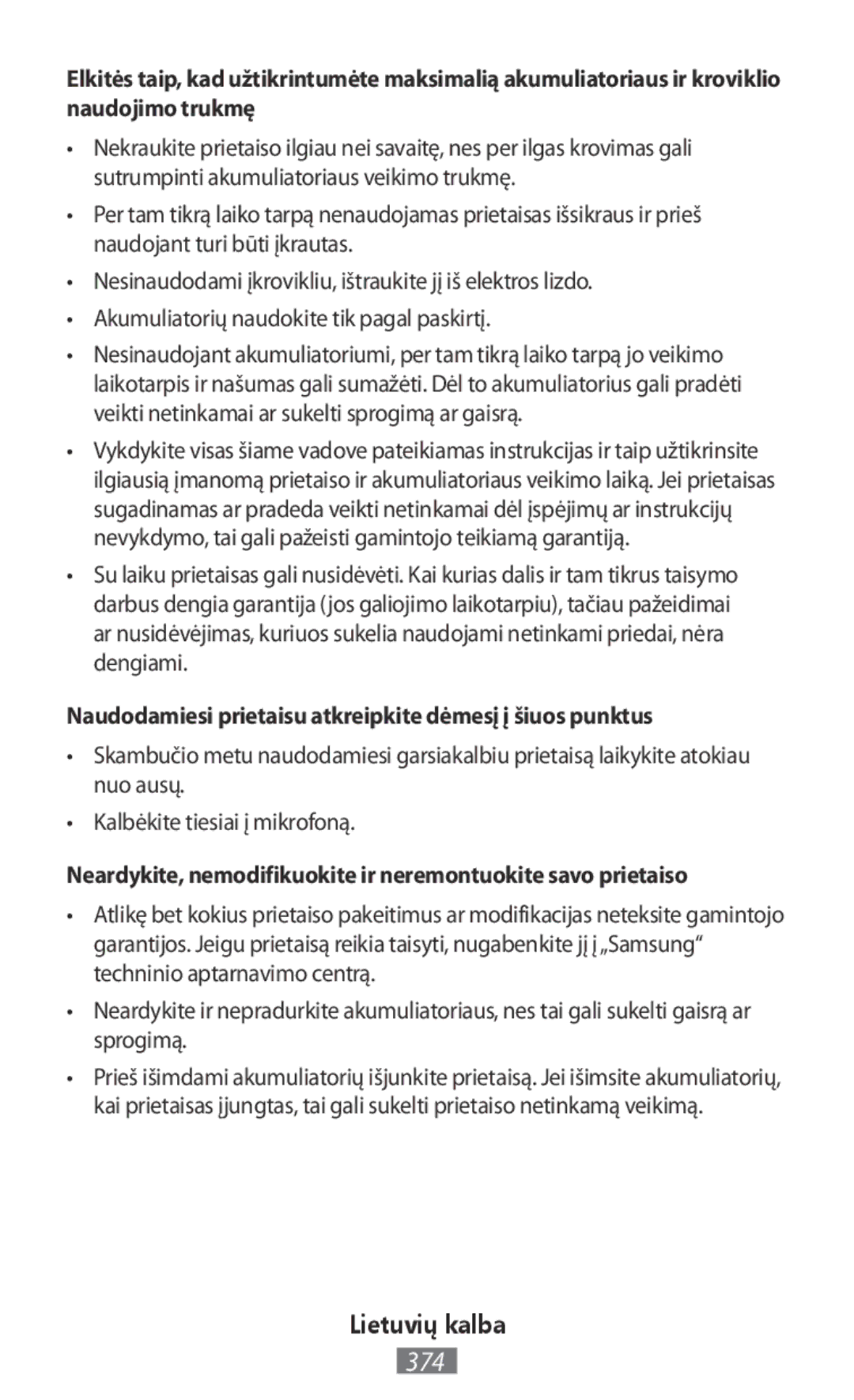 Samsung SM-R7500ZKBATO, SM-R7500ZWASEB, SM-R7500ZKATPH manual Naudodamiesi prietaisu atkreipkite dėmesį į šiuos punktus 