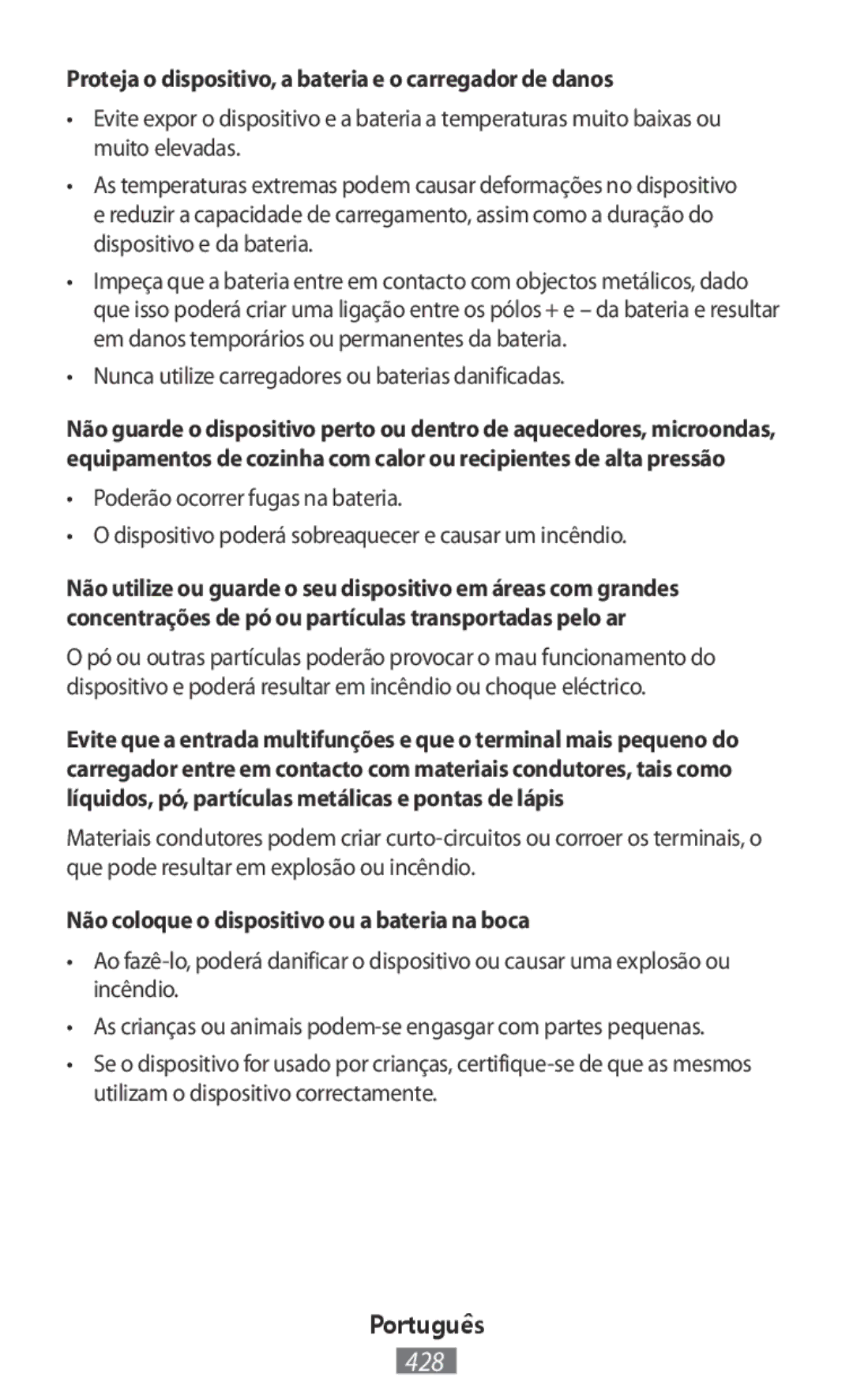 Samsung SM-R7500ZKAXSK, SM-R7500ZWASEB, SM-R7500ZKATPH manual Proteja o dispositivo, a bateria e o carregador de danos 