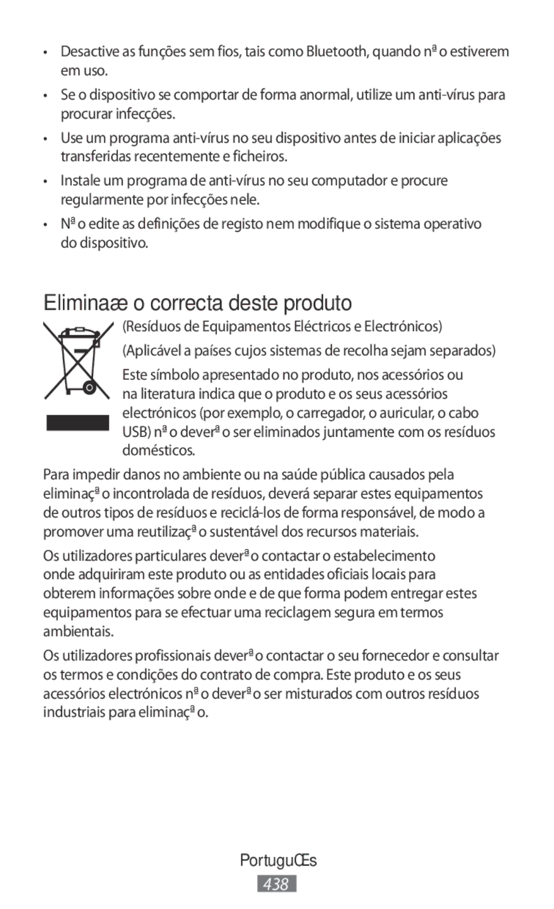 Samsung SM-R7500ZWASER manual Eliminação correcta deste produto, Resíduos de Equipamentos Eléctricos e Electrónicos 