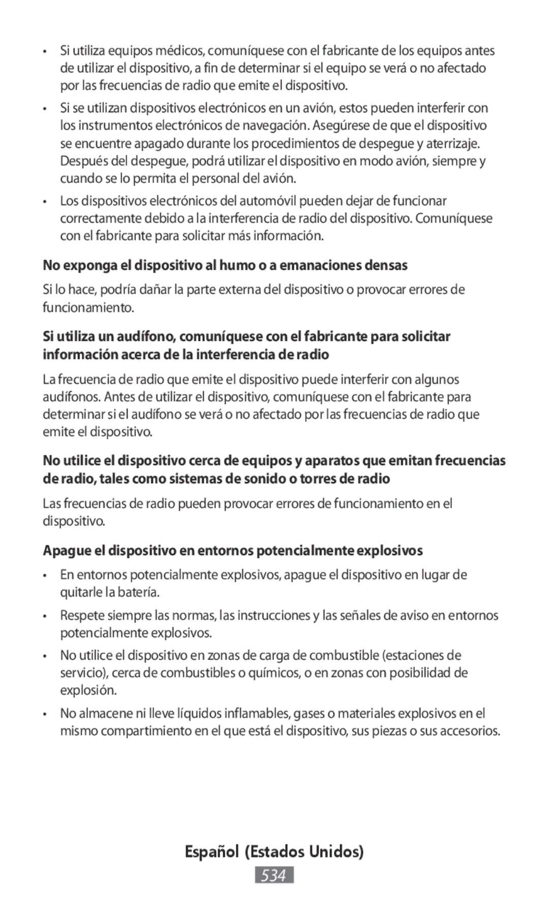 Samsung SM-R750BZKAILO, SM-R7500ZWASEB, SM-R7500ZKATPH manual No exponga el dispositivo al humo o a emanaciones densas 