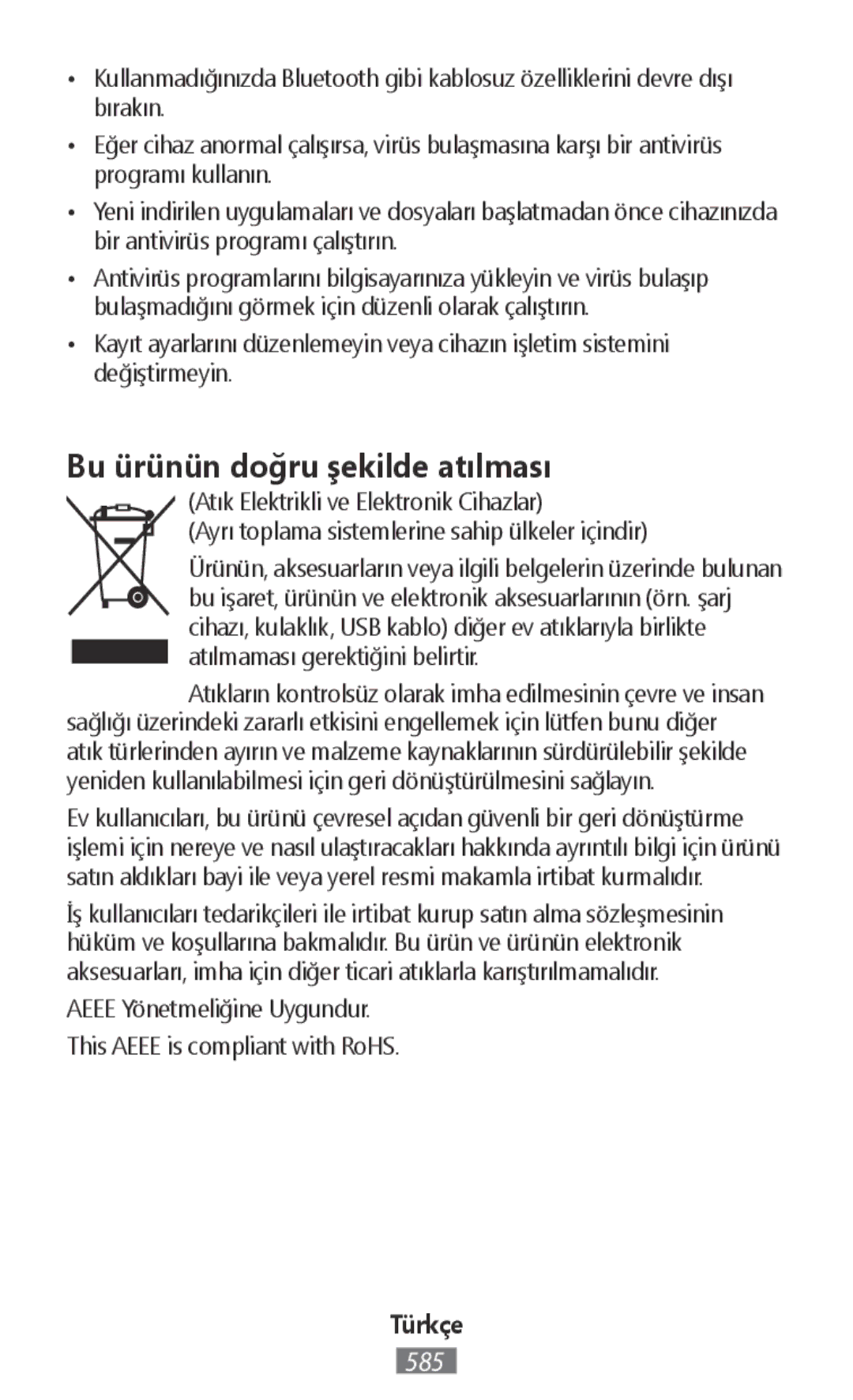 Samsung SM-R7500ZWASER, SM-R7500ZWASEB, SM-R7500ZKATPH, SM-R7500ZWADBT, SM-R7500ZKADBT manual Bu ürünün doğru şekilde atılması 