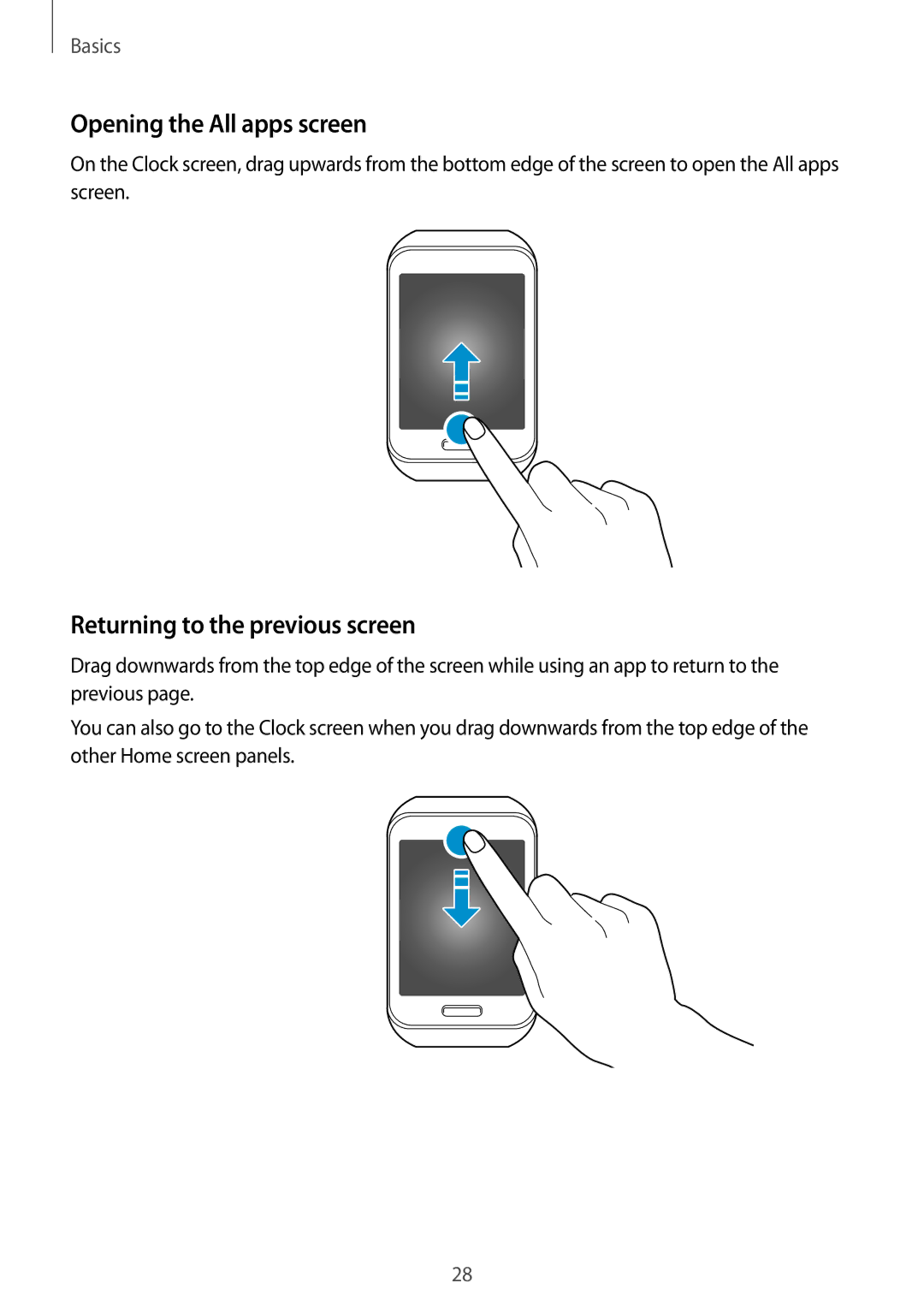 Samsung SM-R7500ZKAXEH, SM-R7500ZWASEB, SM-R7500ZKATPH manual Opening the All apps screen, Returning to the previous screen 