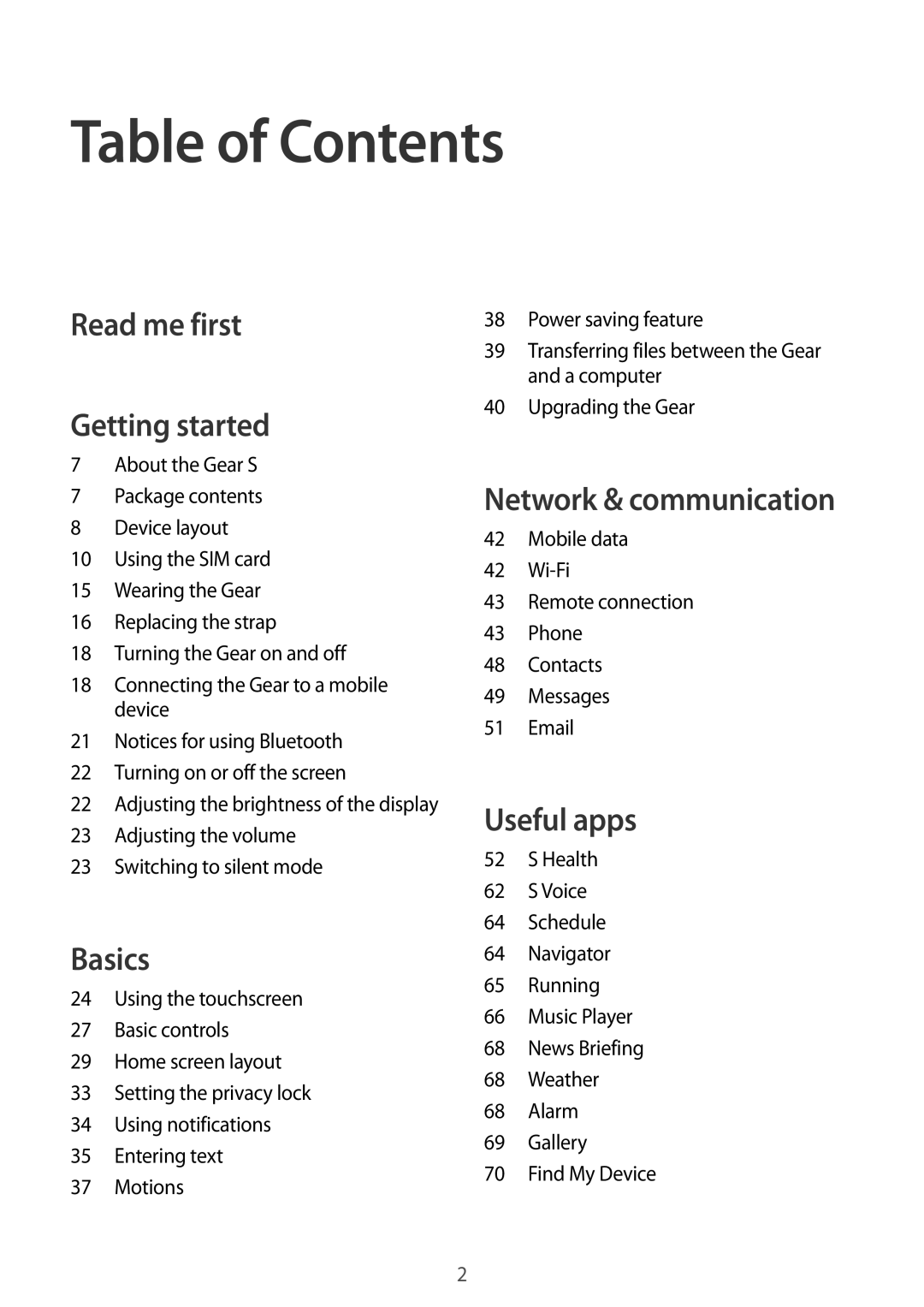 Samsung SM-R750BZKAILO, SM-R750BZWAILO manual Table of Contents 