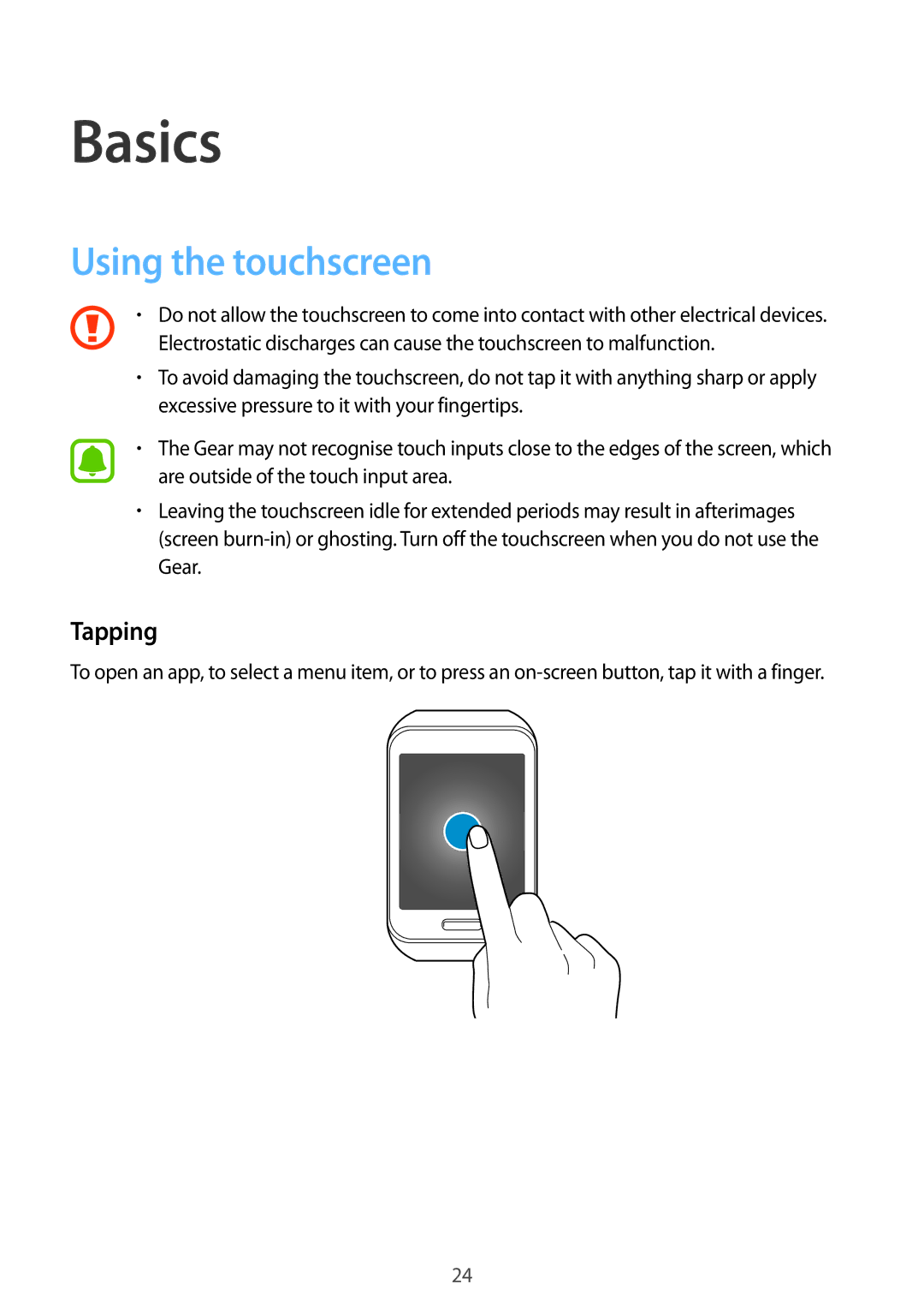 Samsung SM-R750BZKAILO, SM-R750BZWAILO manual Basics, Using the touchscreen, Tapping 