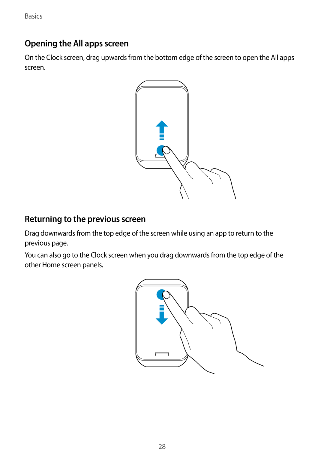 Samsung SM-R750BZKAILO, SM-R750BZWAILO manual Opening the All apps screen, Returning to the previous screen 