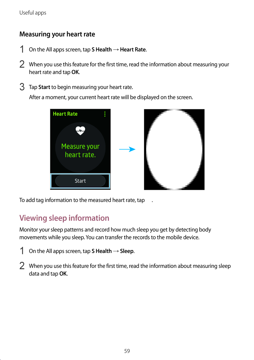 Samsung SM-R750BZWAILO, SM-R750BZKAILO manual Viewing sleep information, Measuring your heart rate 