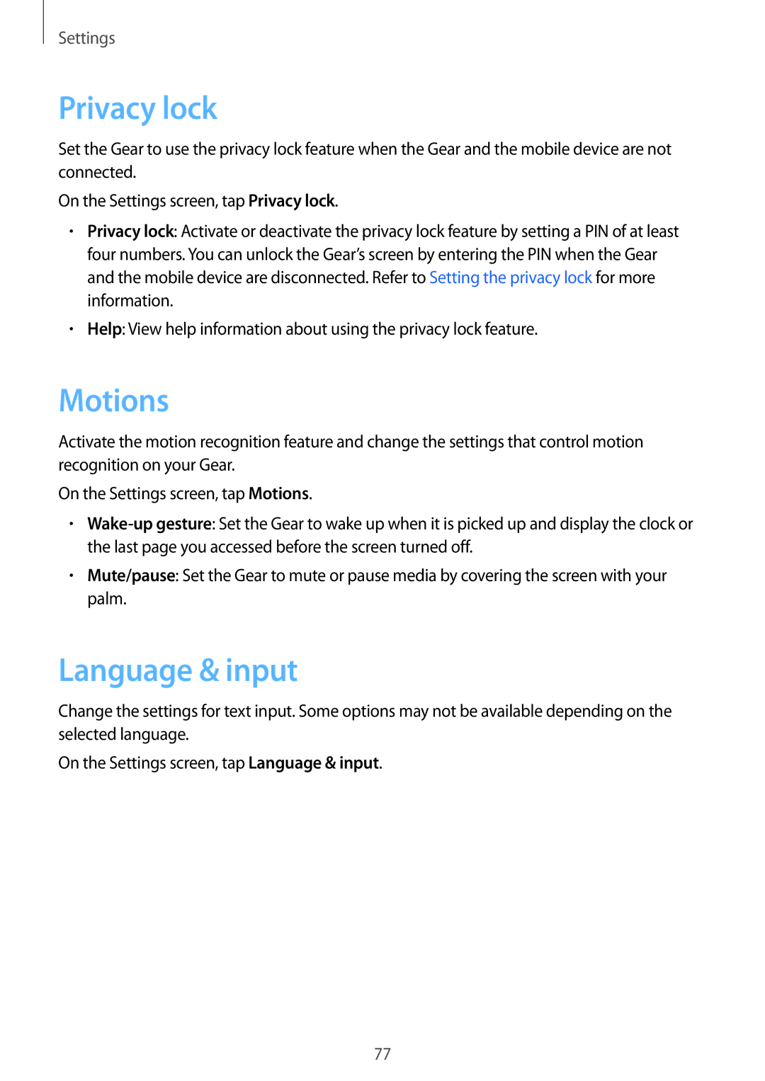 Samsung SM-R750BZWAILO, SM-R750BZKAILO manual Privacy lock, Language & input 