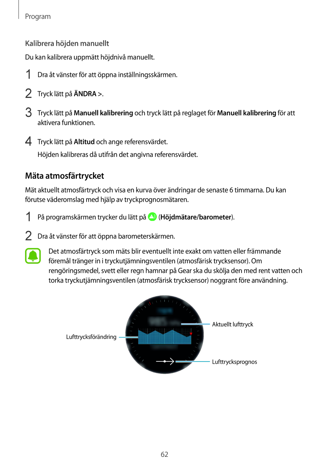 Samsung SM-R760NDAANEE, SM-R770NZSANEE manual Mäta atmosfärtrycket, Kalibrera höjden manuellt 