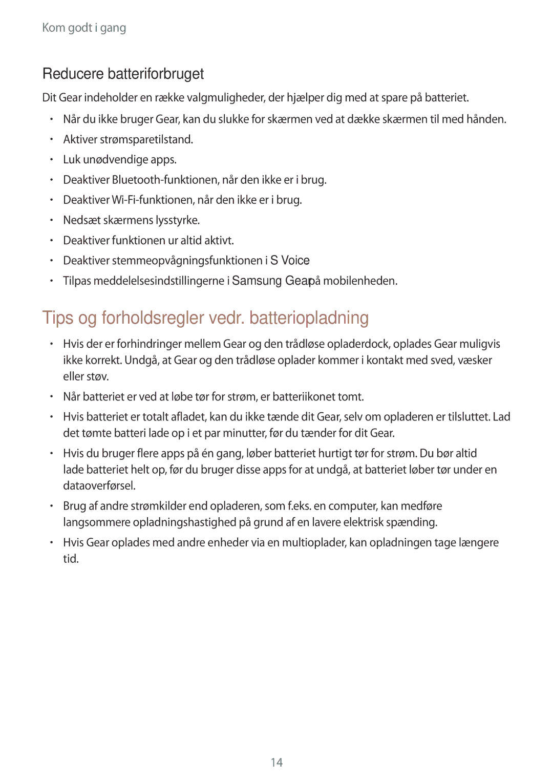 Samsung SM-R760NDAANEE, SM-R770NZSANEE manual Tips og forholdsregler vedr. batteriopladning, Reducere batteriforbruget 