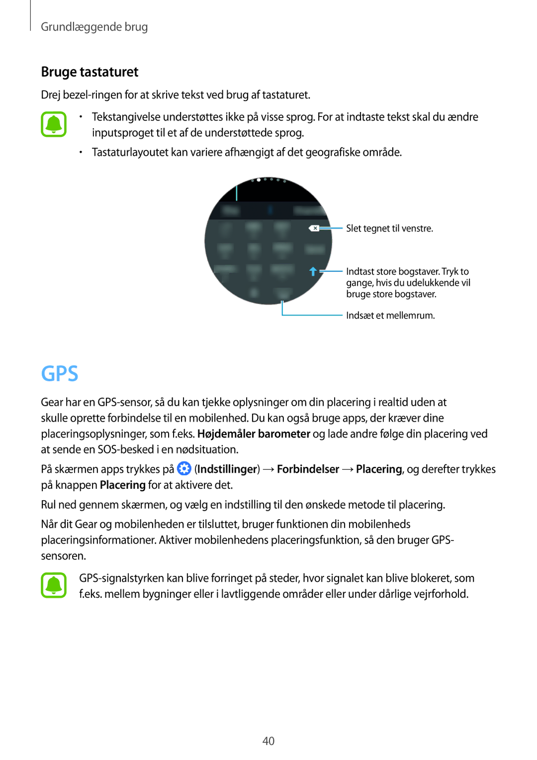 Samsung SM-R760NDAANEE, SM-R770NZSANEE manual Gps, Bruge tastaturet 