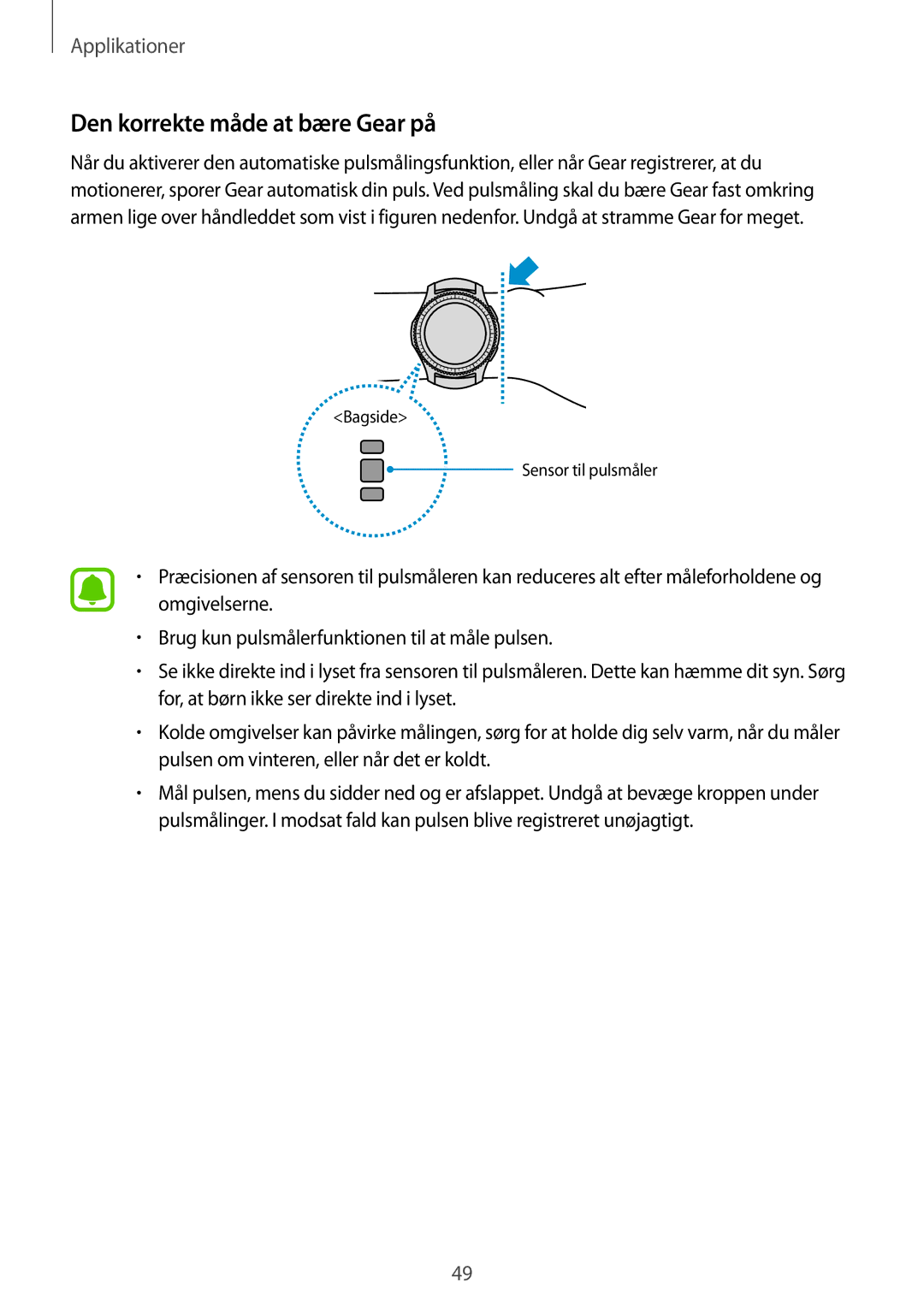 Samsung SM-R770NZSANEE, SM-R760NDAANEE manual Den korrekte måde at bære Gear på 