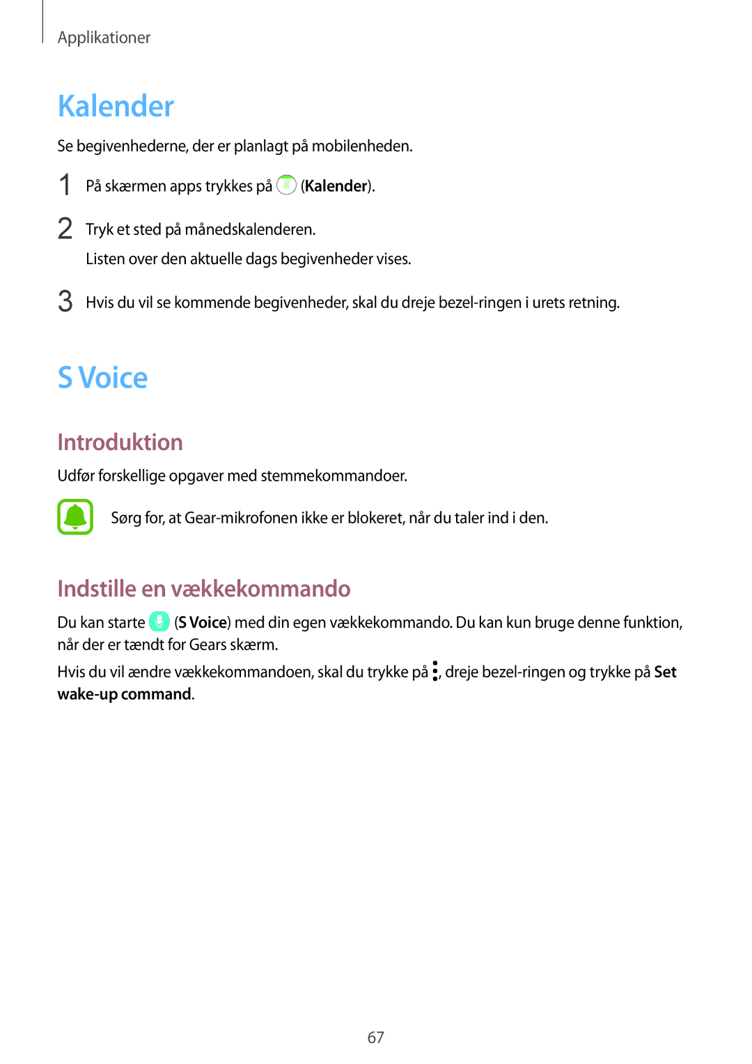 Samsung SM-R770NZSANEE, SM-R760NDAANEE manual Kalender, Voice, Indstille en vækkekommando 