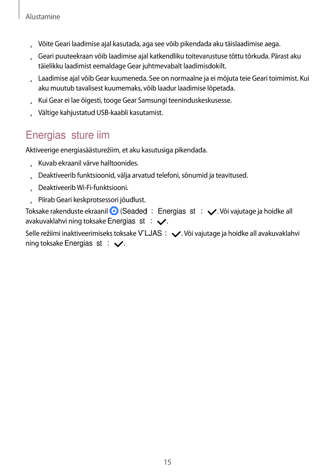 Samsung SM-R770NZSASEB, SM-R760NDAASEB manual Energiasäästurežiim 